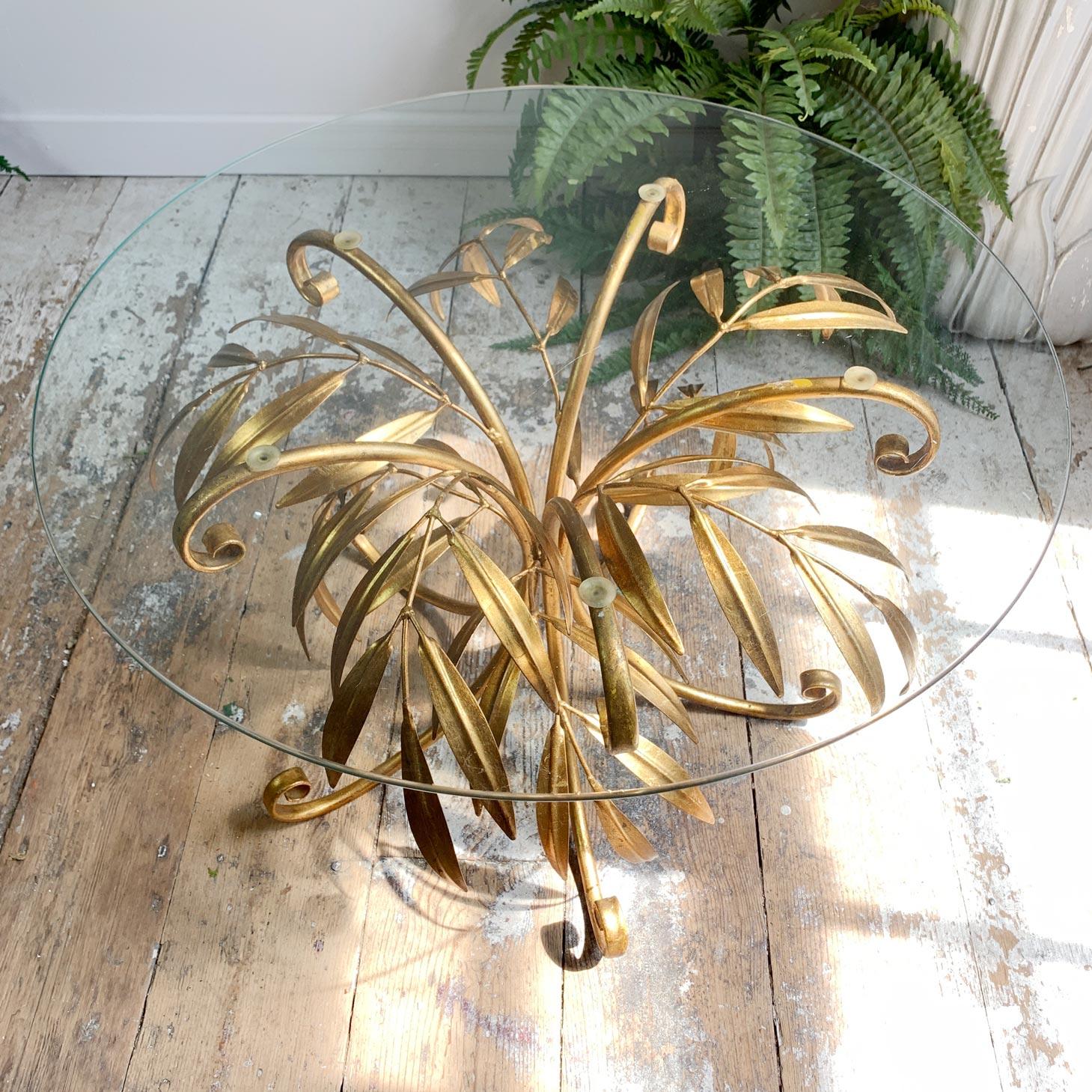 Mid-20th Century Italian Gold Leaves Coffee Table 1950’s For Sale