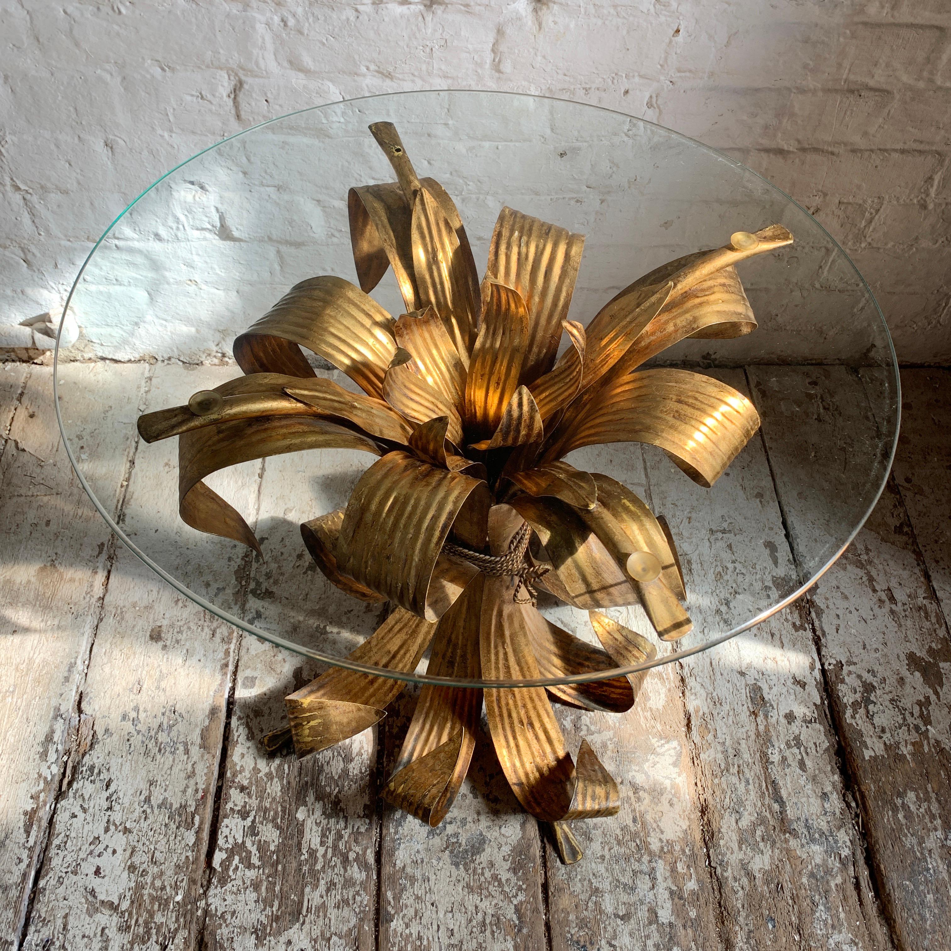 Mid-Century Modern Italian Gilt Leaf Glass Side Table