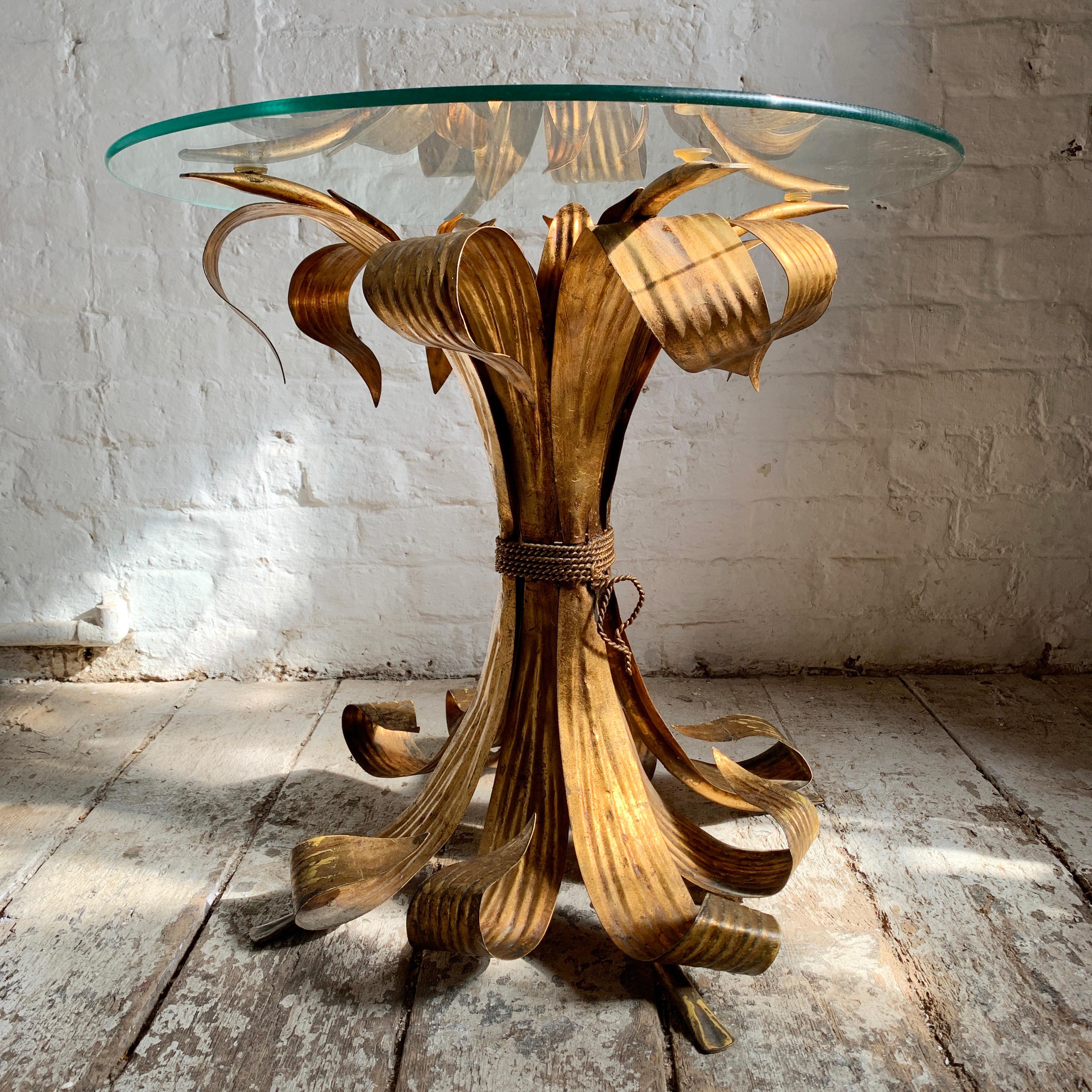 Hand-Crafted Italian Gilt Leaf Glass Side Table