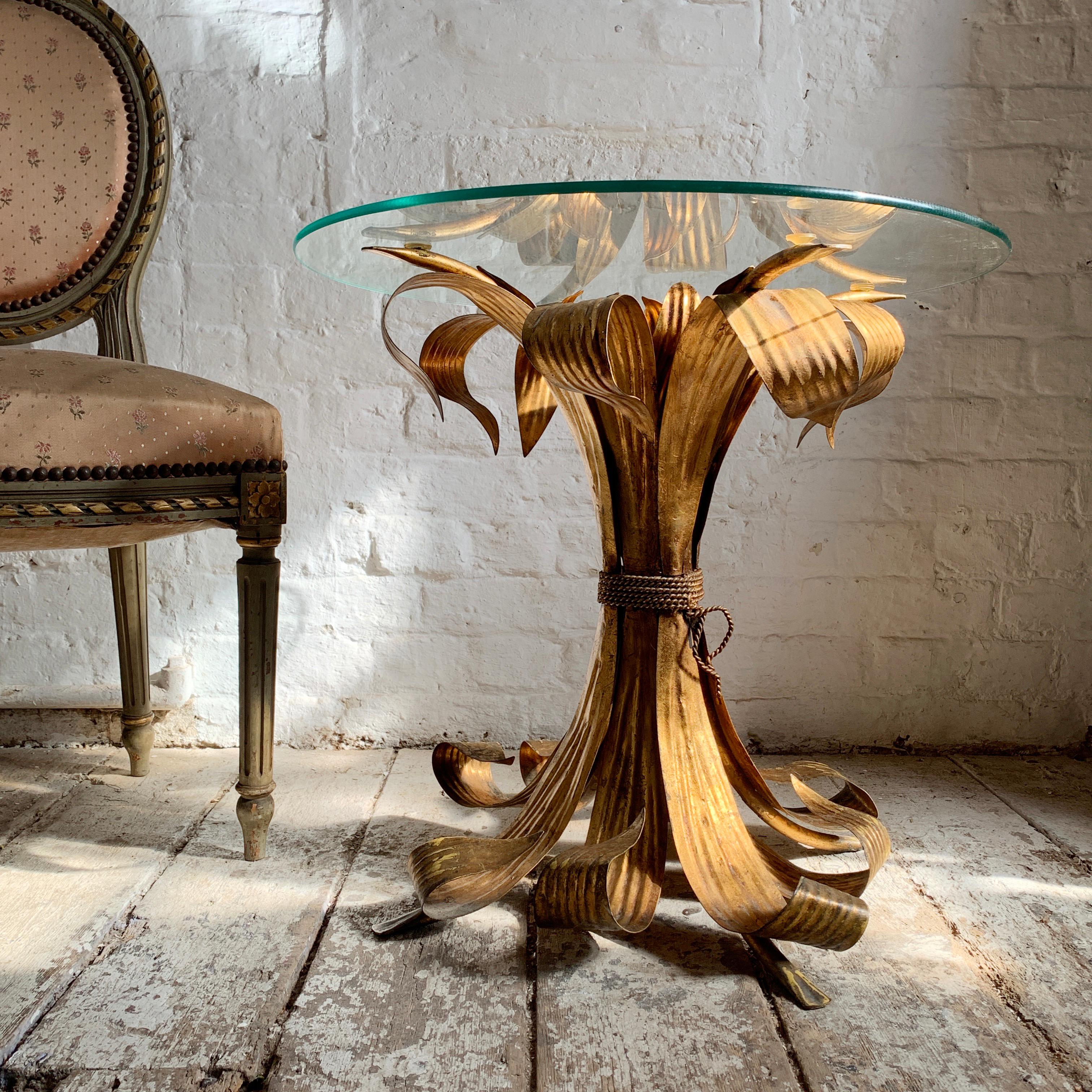 20th Century Italian Gilt Leaf Glass Side Table