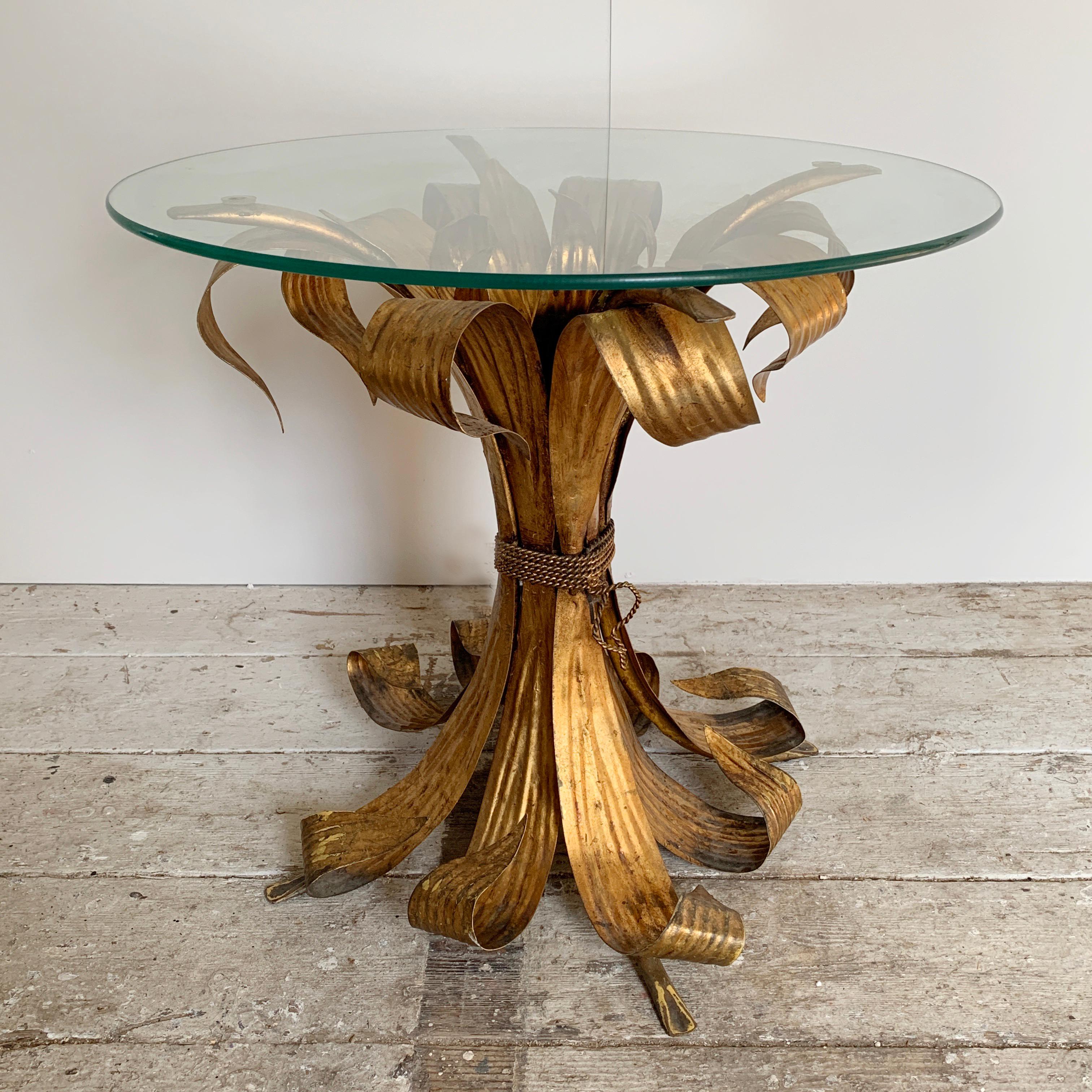 Metal Italian Gilt Leaf Glass Side Table