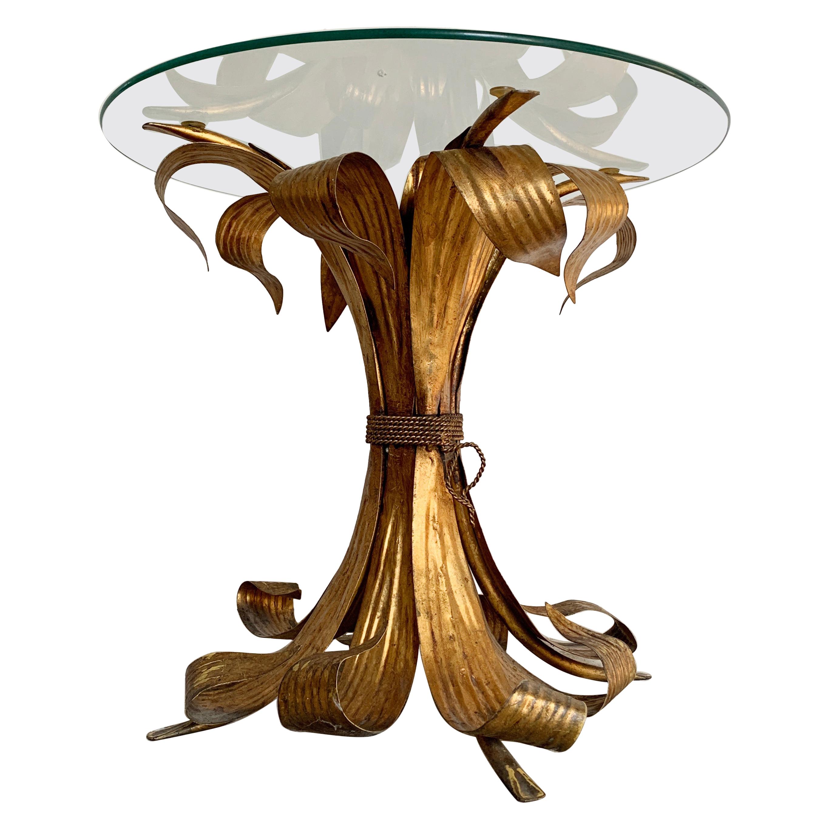 Italian Gilt Leaf Glass Side Table