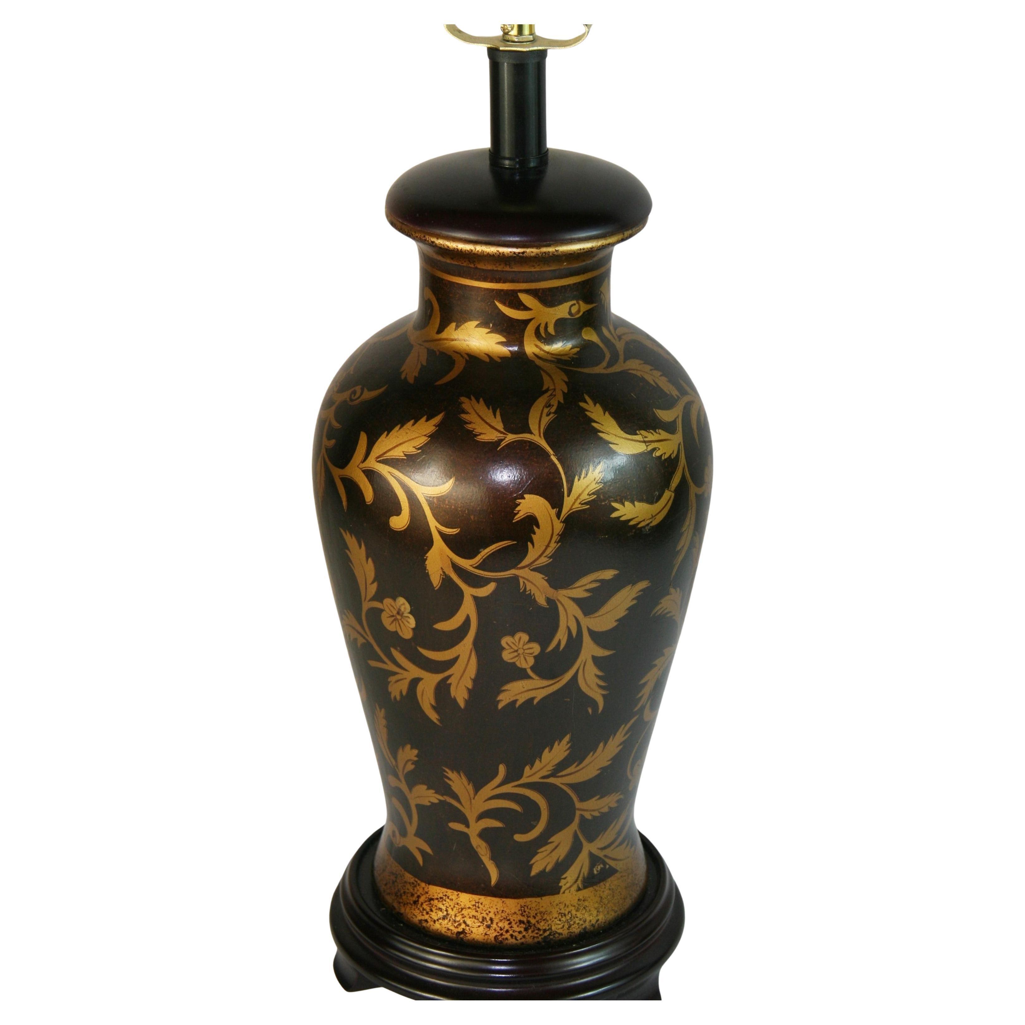 Italian Gilt Leaves and Flower Ceramic Lamps a Pair For Sale