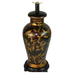 Italian Gilt Leaves and Flower Ceramic Lamps a Pair