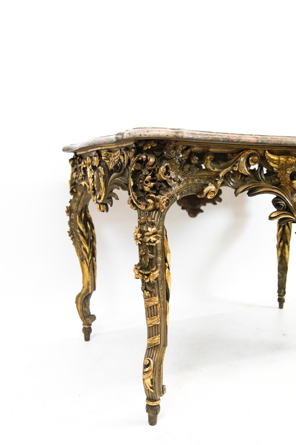 Italian Gilt Marble-Top Center Table In Good Condition In Wilson, NC
