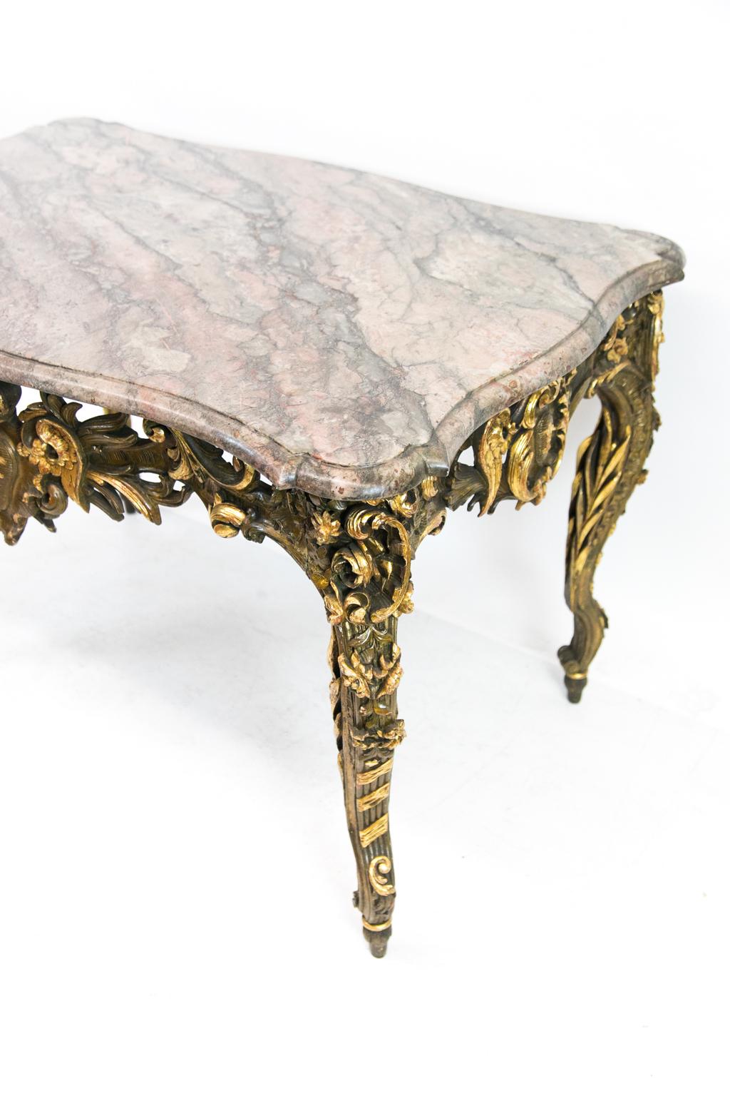 Gold Leaf Italian Gilt Marble-Top Center Table