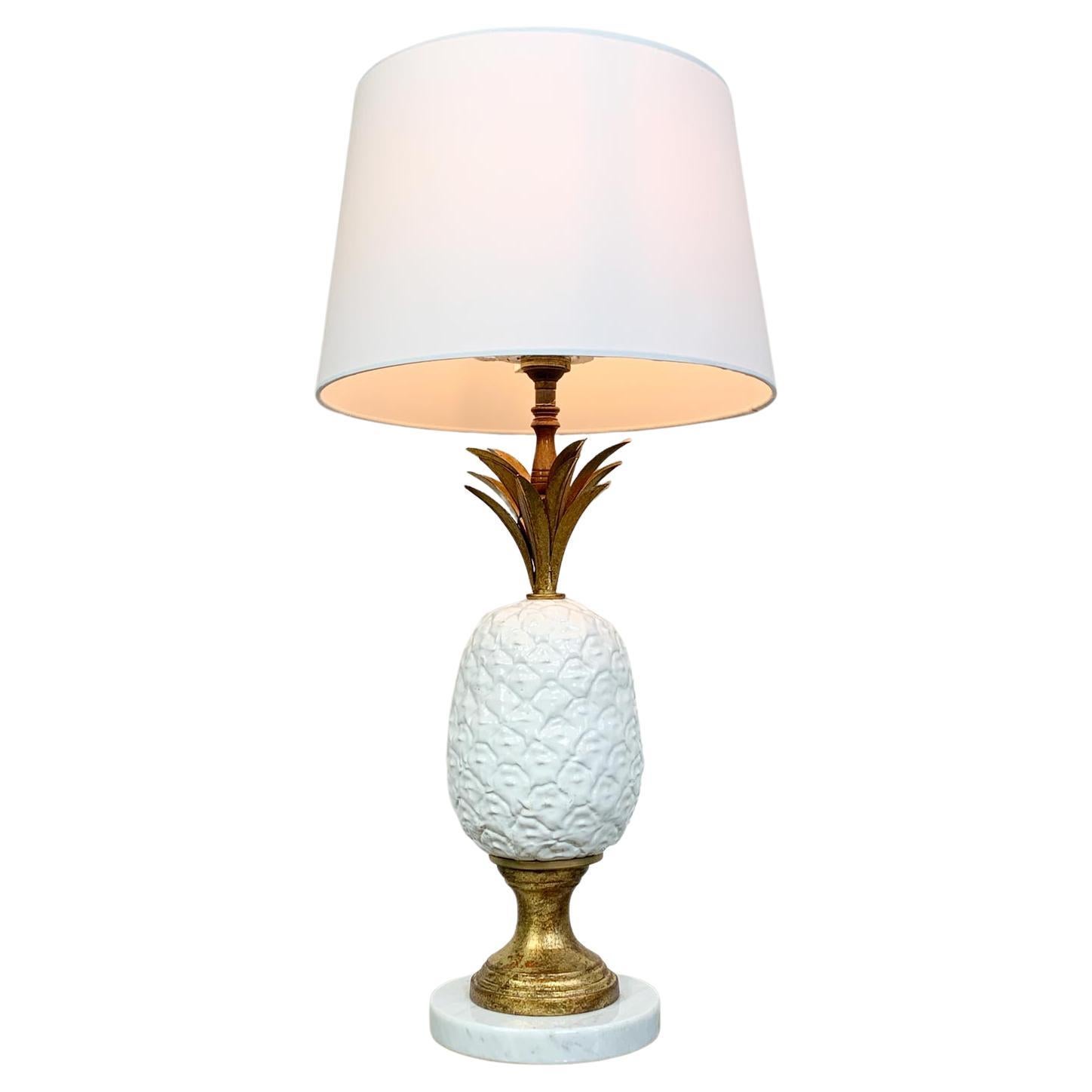 Italian Gilt Metal and Ceramic Pineapple Table Lamp