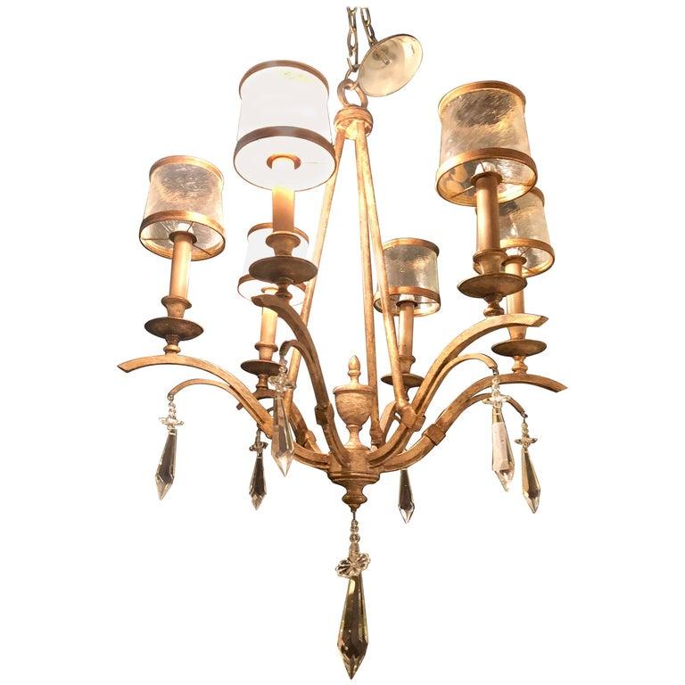 Italian Gilt Metal and Crystal Chandelier with Glass Shades For Sale 6
