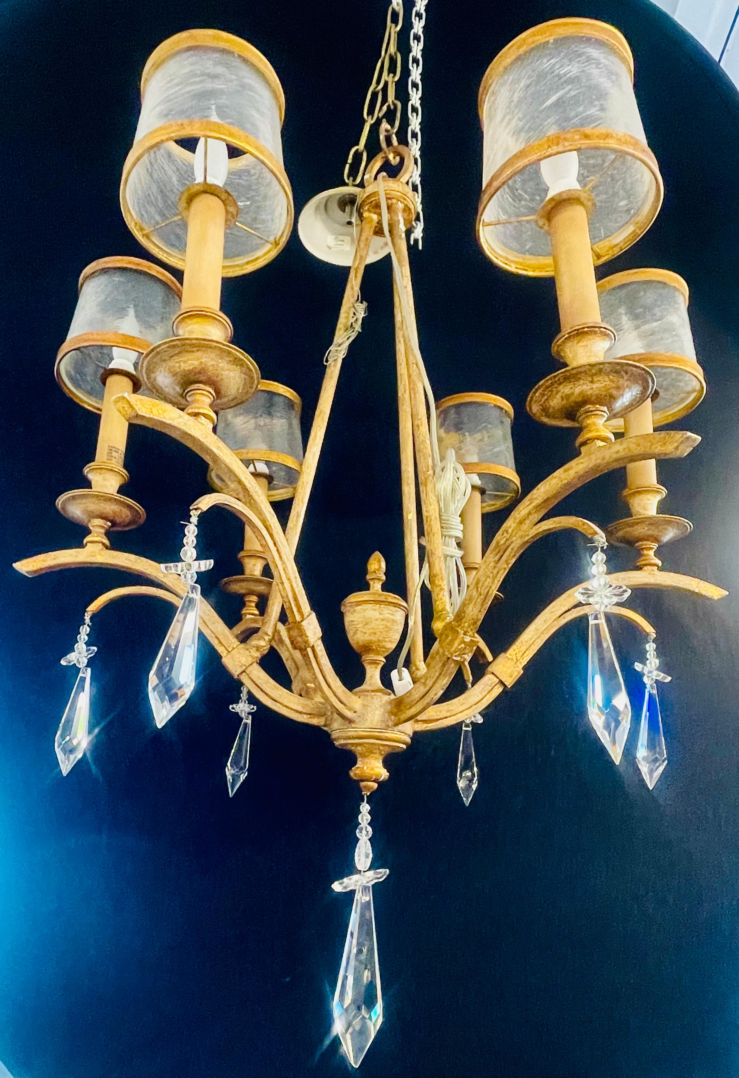 metal chandelier with glass crystals