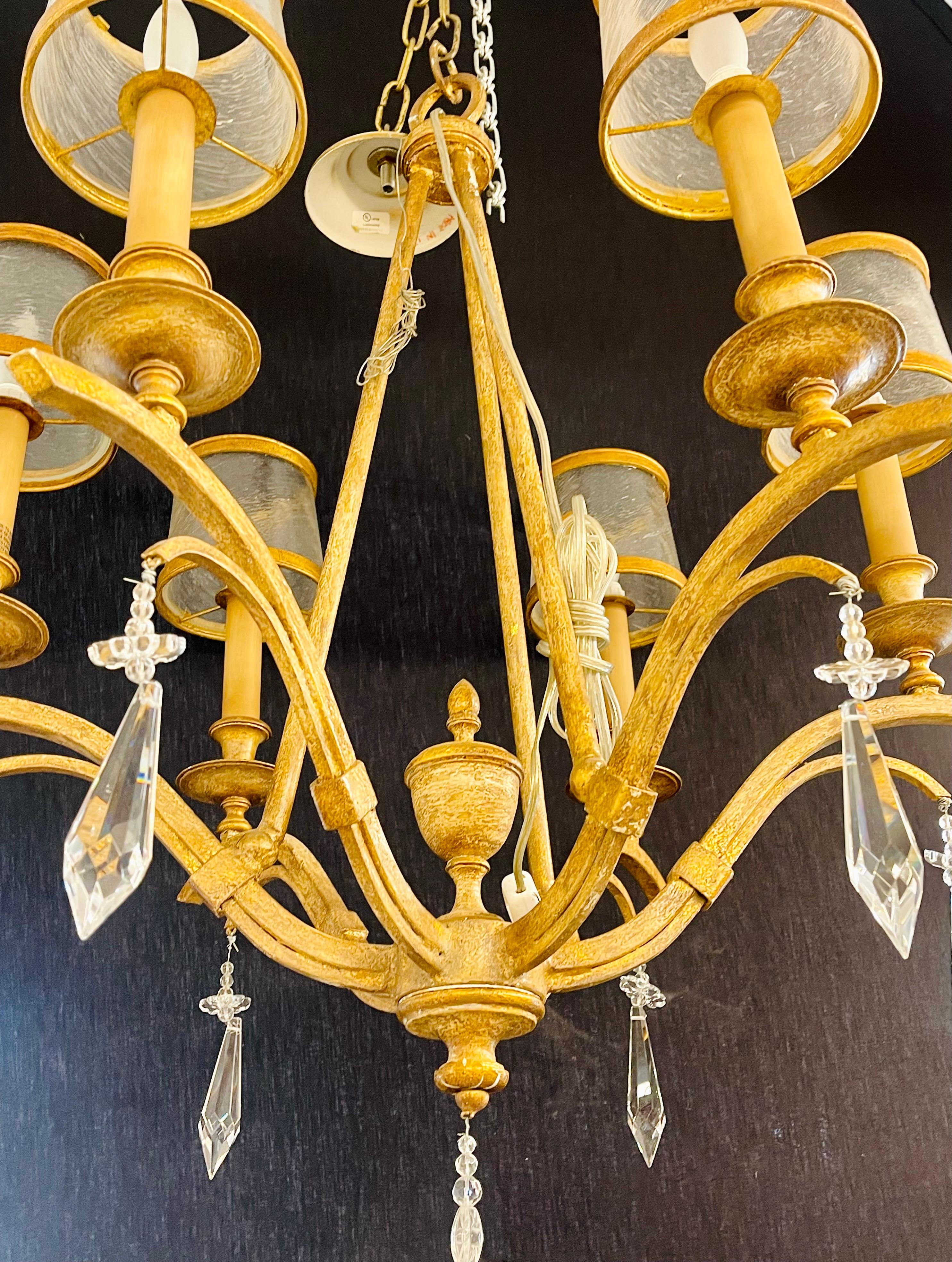 Italian Gilt Metal and Crystal Chandelier with Glass Shades For Sale 3