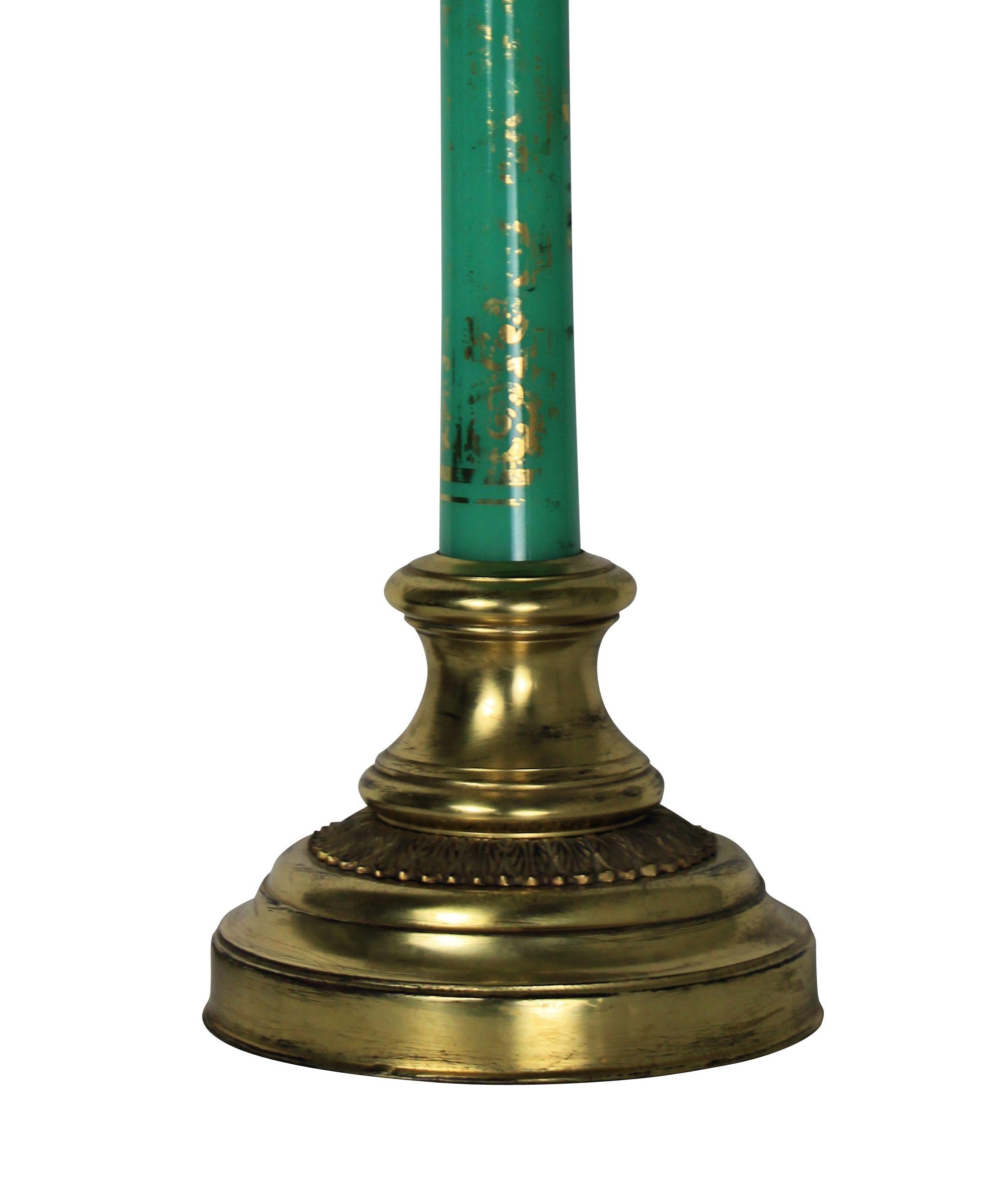 20th Century Italian Gilt Metal and Églomisé Lamp