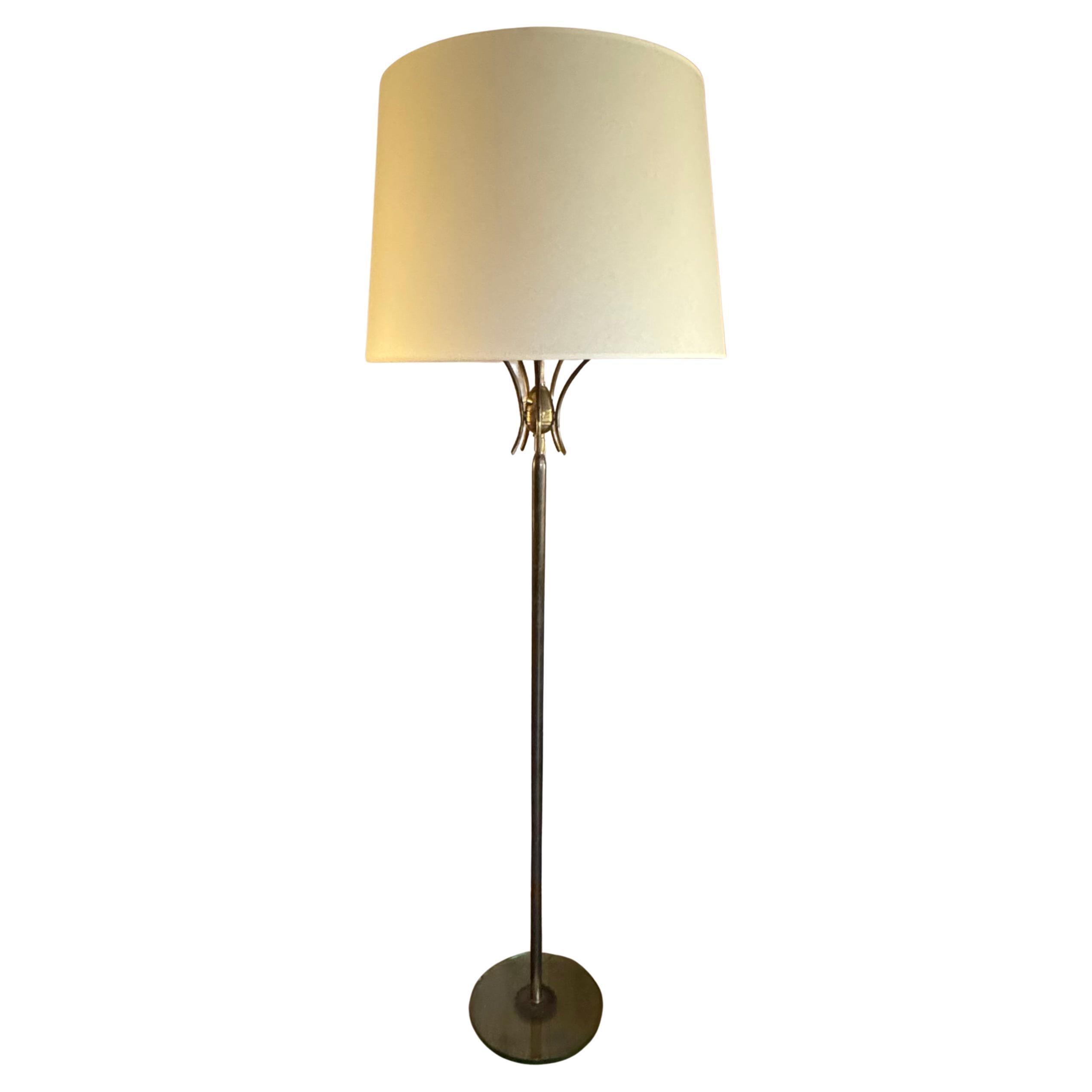 Lampada da terra italiana in metallo dorato e vetro Fontana Arte