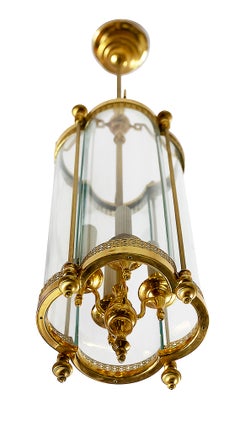 Lanterna lampadario italiana in vetro e metallo dorato