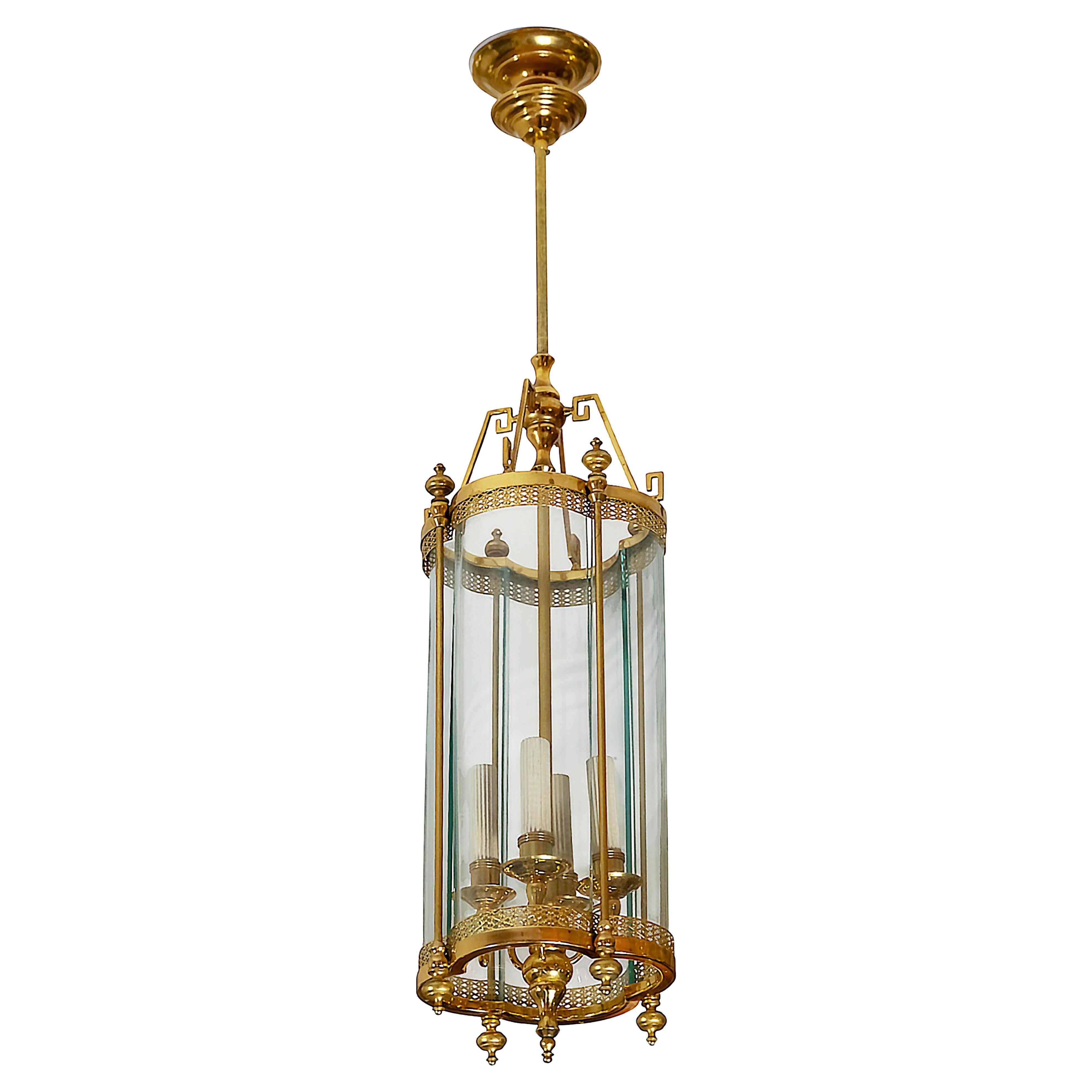 Italian Gilt Metal and Glass Chandelier Lantern