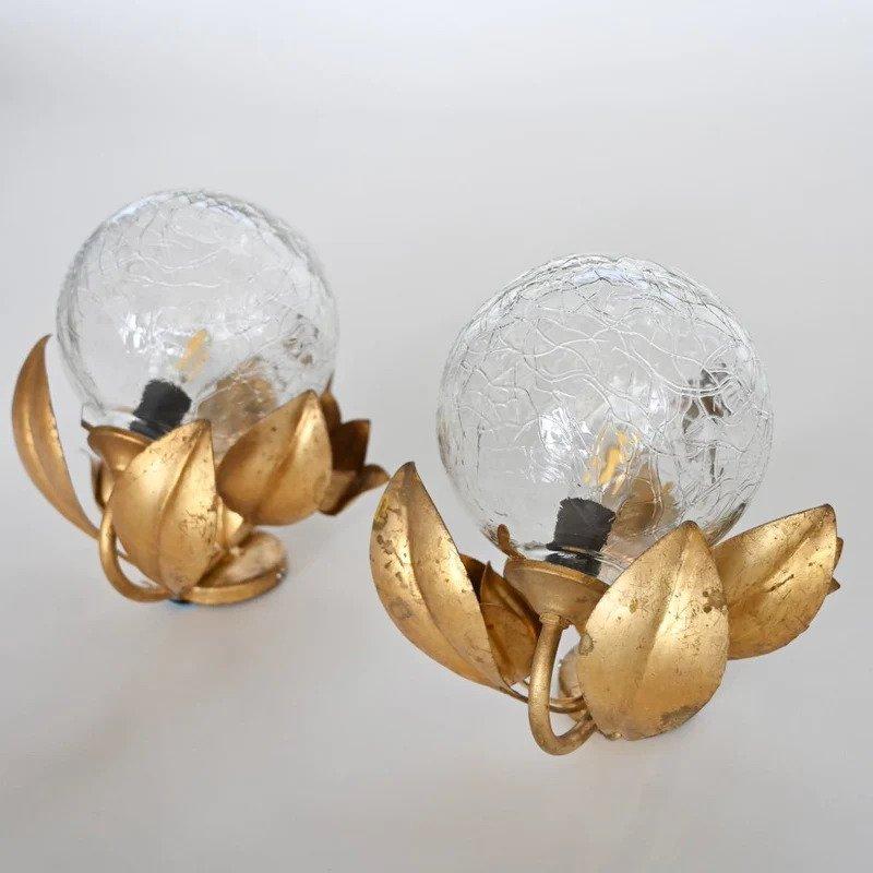 Italian Gilt Metal and Glass Globe Sconces In Good Condition For Sale In Venice, CA