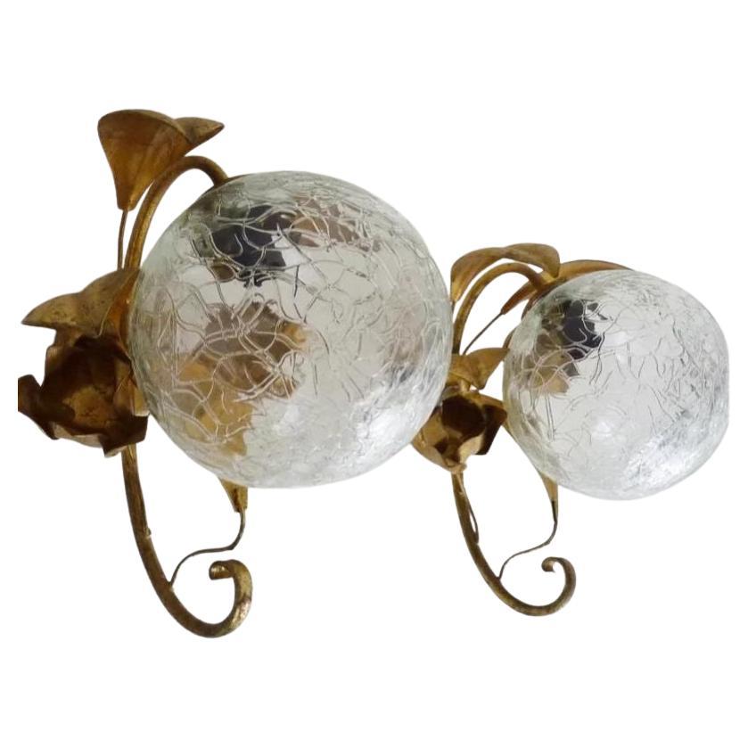 Italian Gilt Metal and Glass Globe Sconces For Sale
