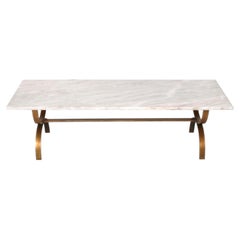 Italian Gilt Metal and Marble Coffee Table Mid Century Modern Italy