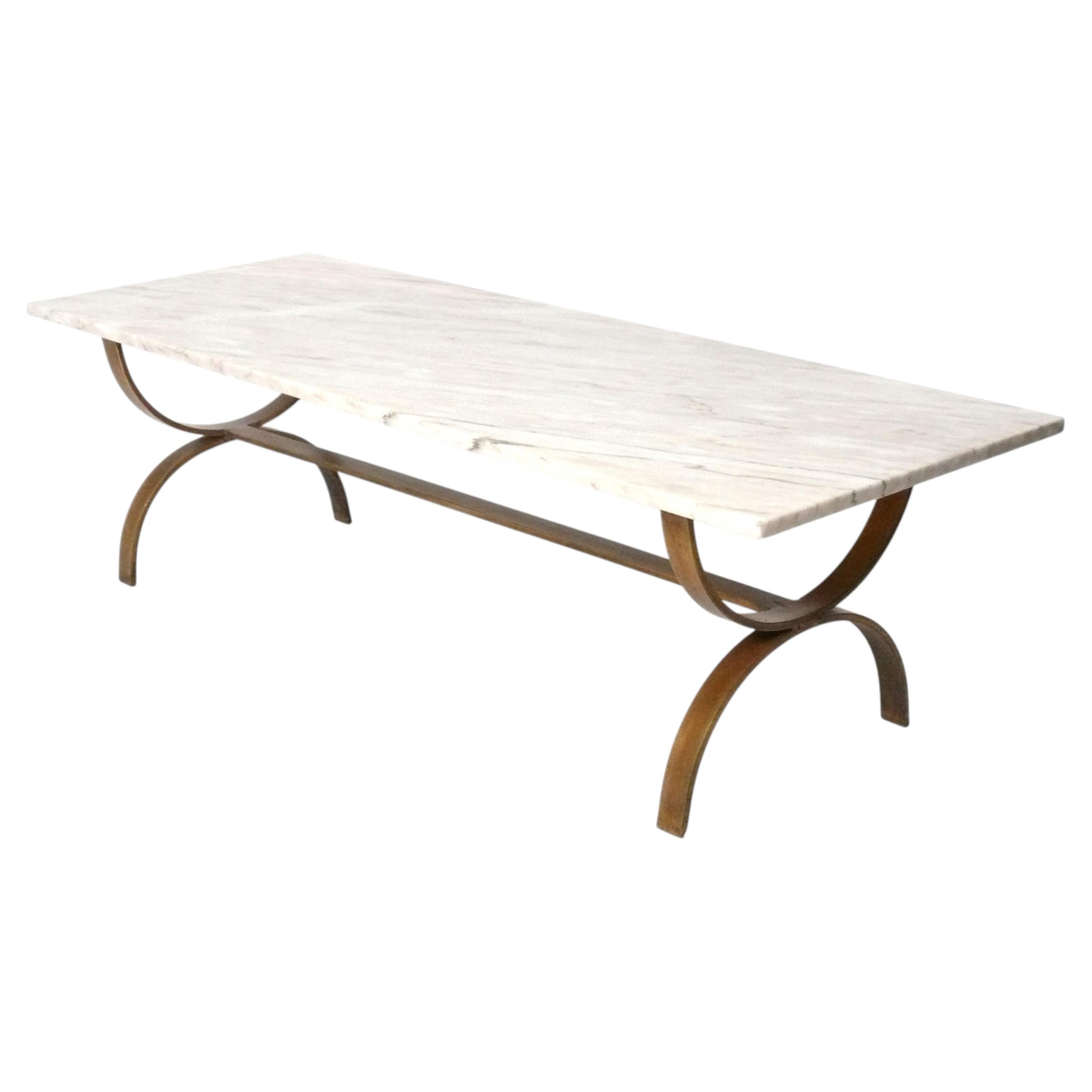 Italian Gilt Metal and Marble Coffee Table Mid Century Modern Italy