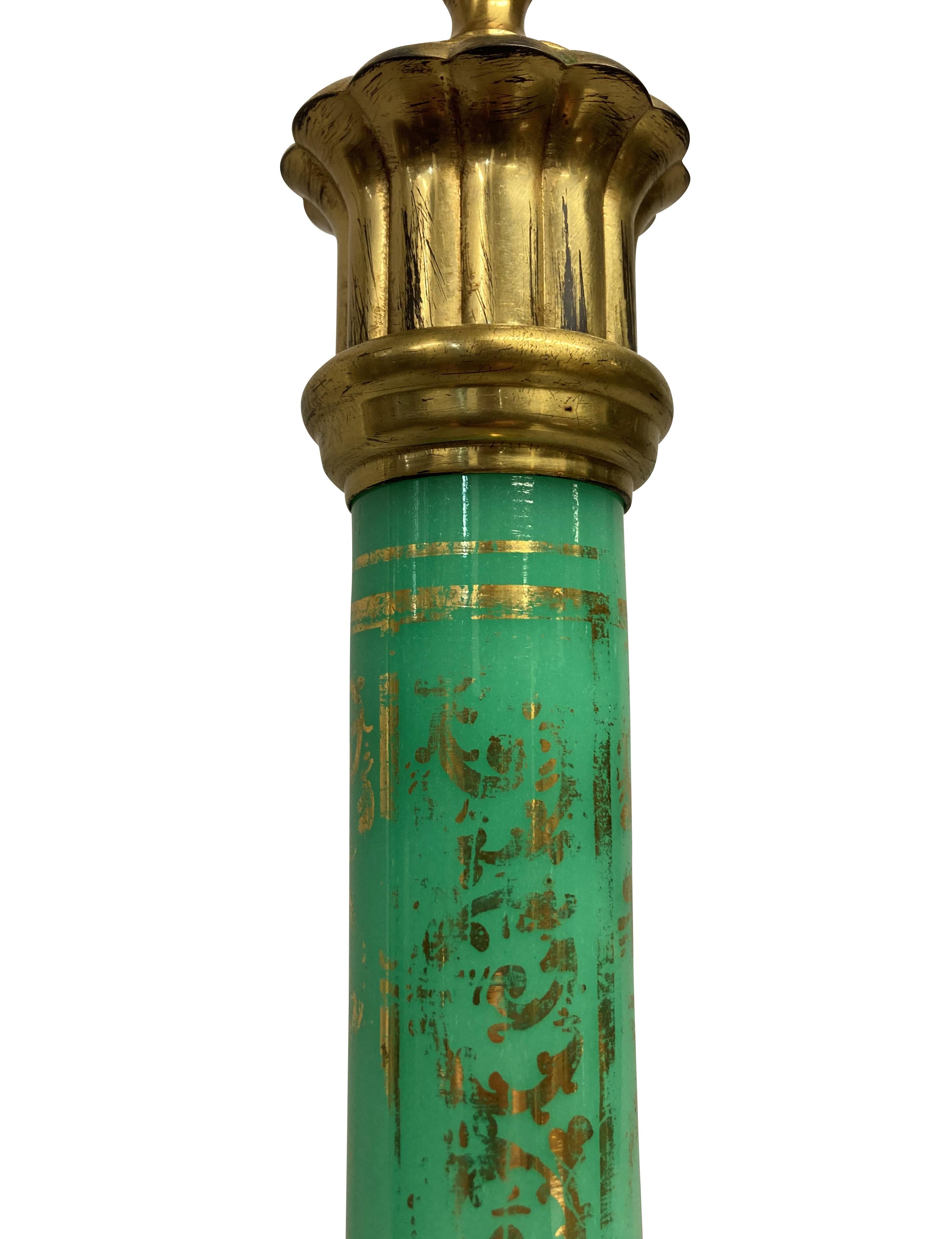 20th Century Italian Gilt Metal and Mint Green Églomisé Lamp