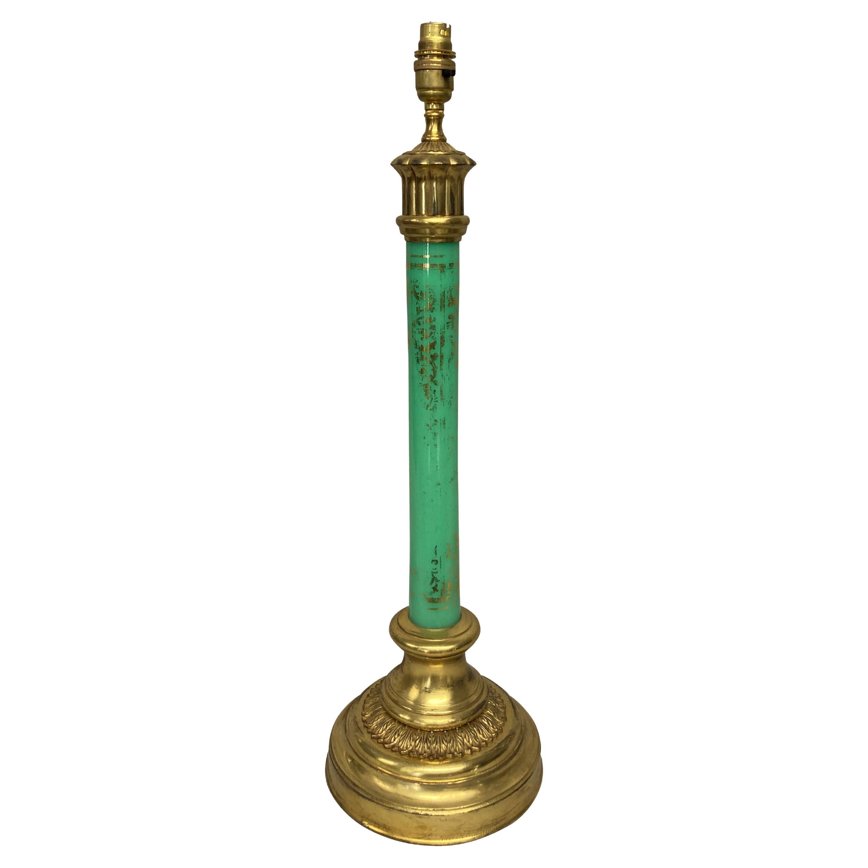 Italian Gilt Metal and Mint Green Églomisé Lamp