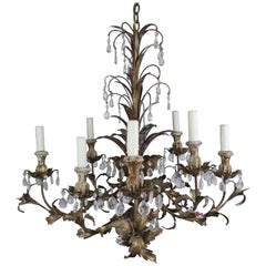 Italian Gilt Metal and Wood Chandelier, circa 1930s