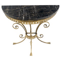 Italian Gilt Metal Black marble Petit Demilune Console Table MINT