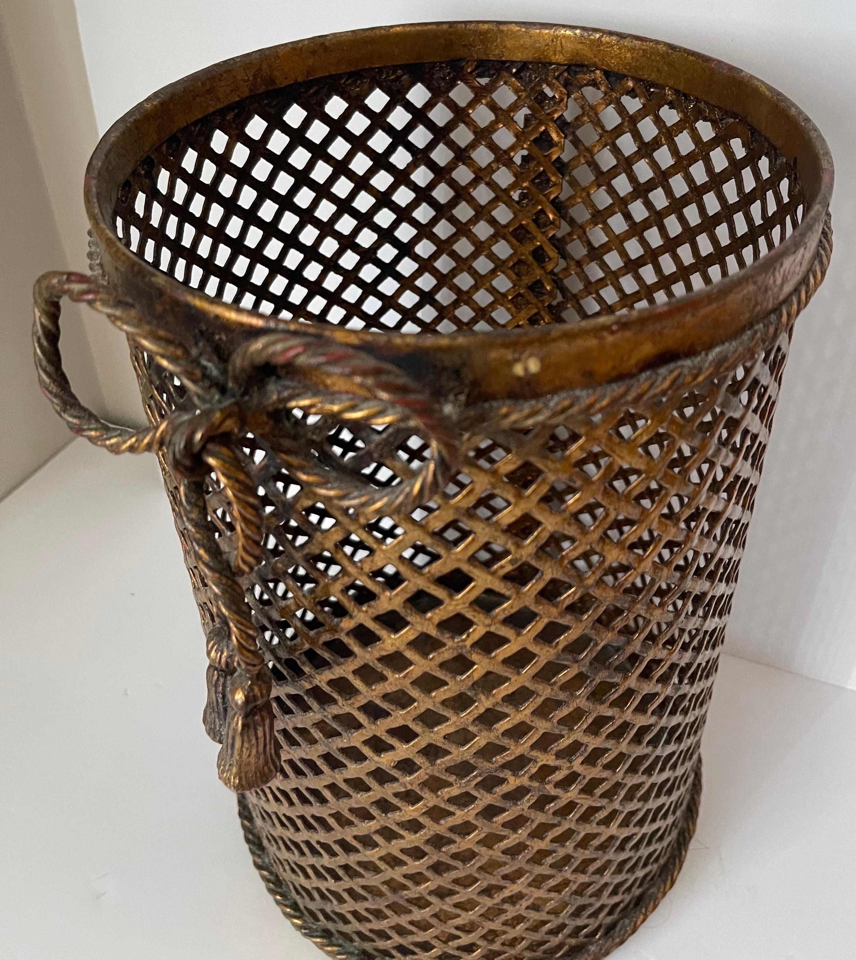Italian Gilt Metal Bow Wastepaper Basket For Sale 4