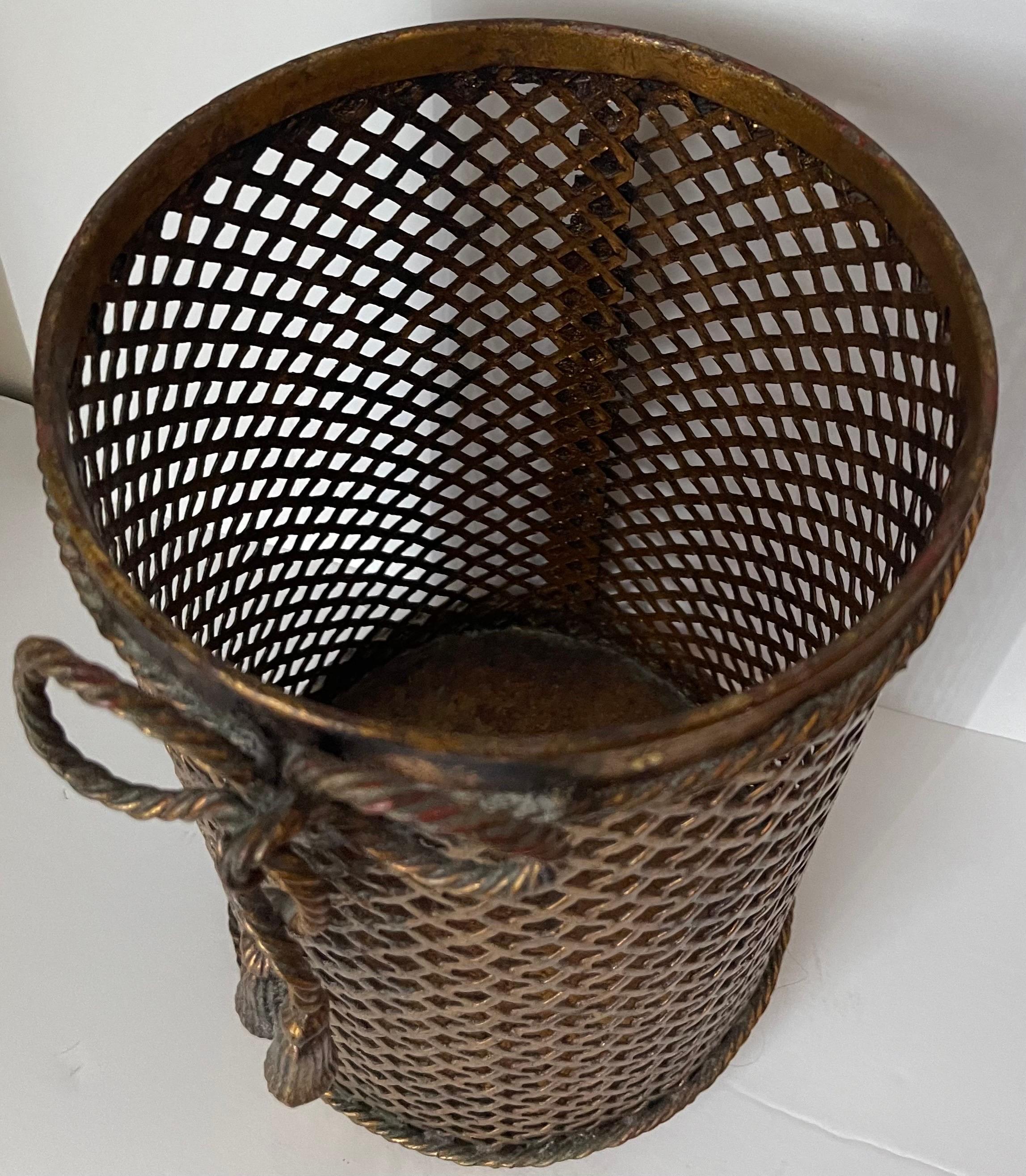 Italian Gilt Metal Bow Wastepaper Basket For Sale 5