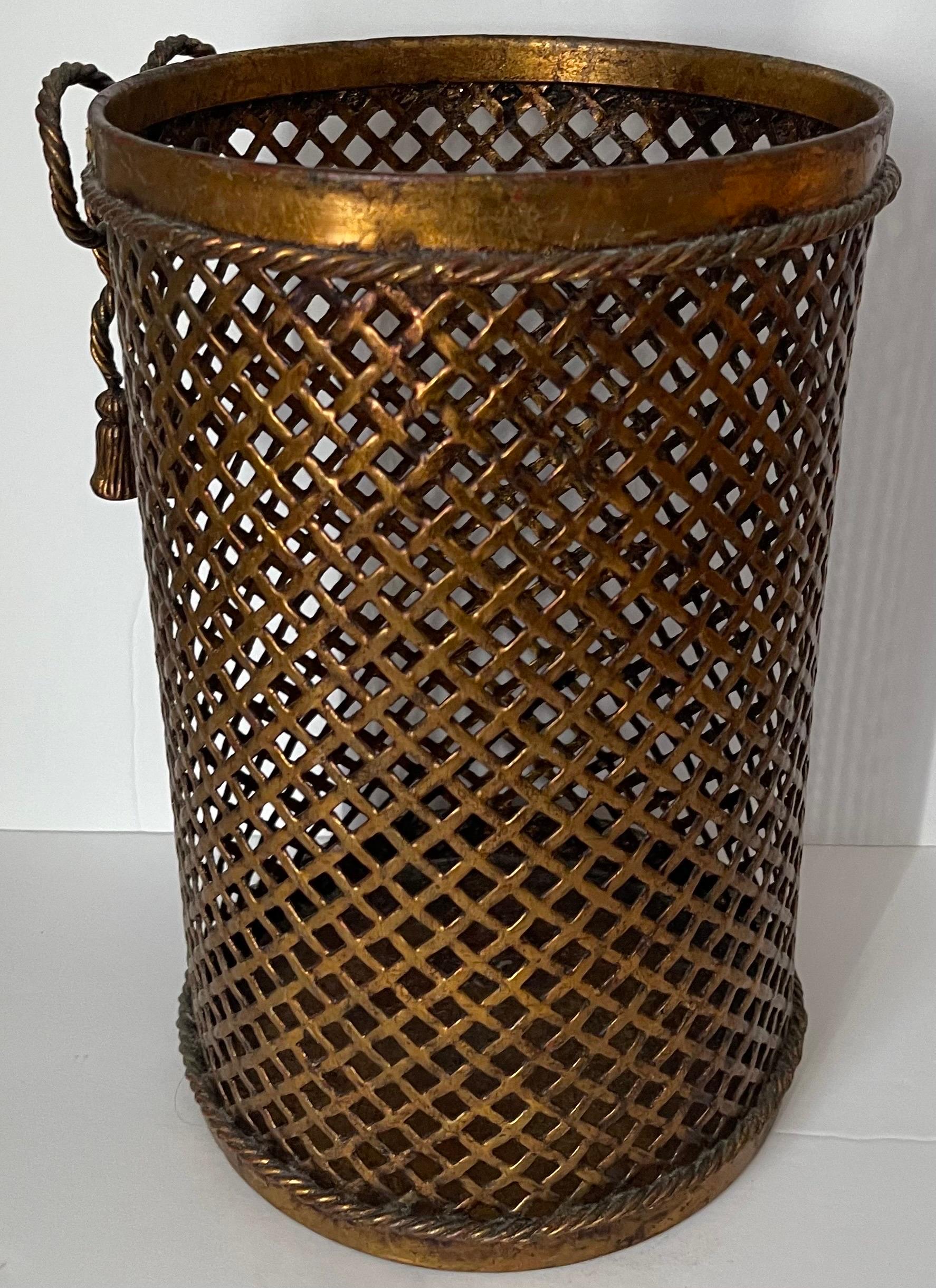 Hollywood Regency Italian Gilt Metal Bow Wastepaper Basket For Sale