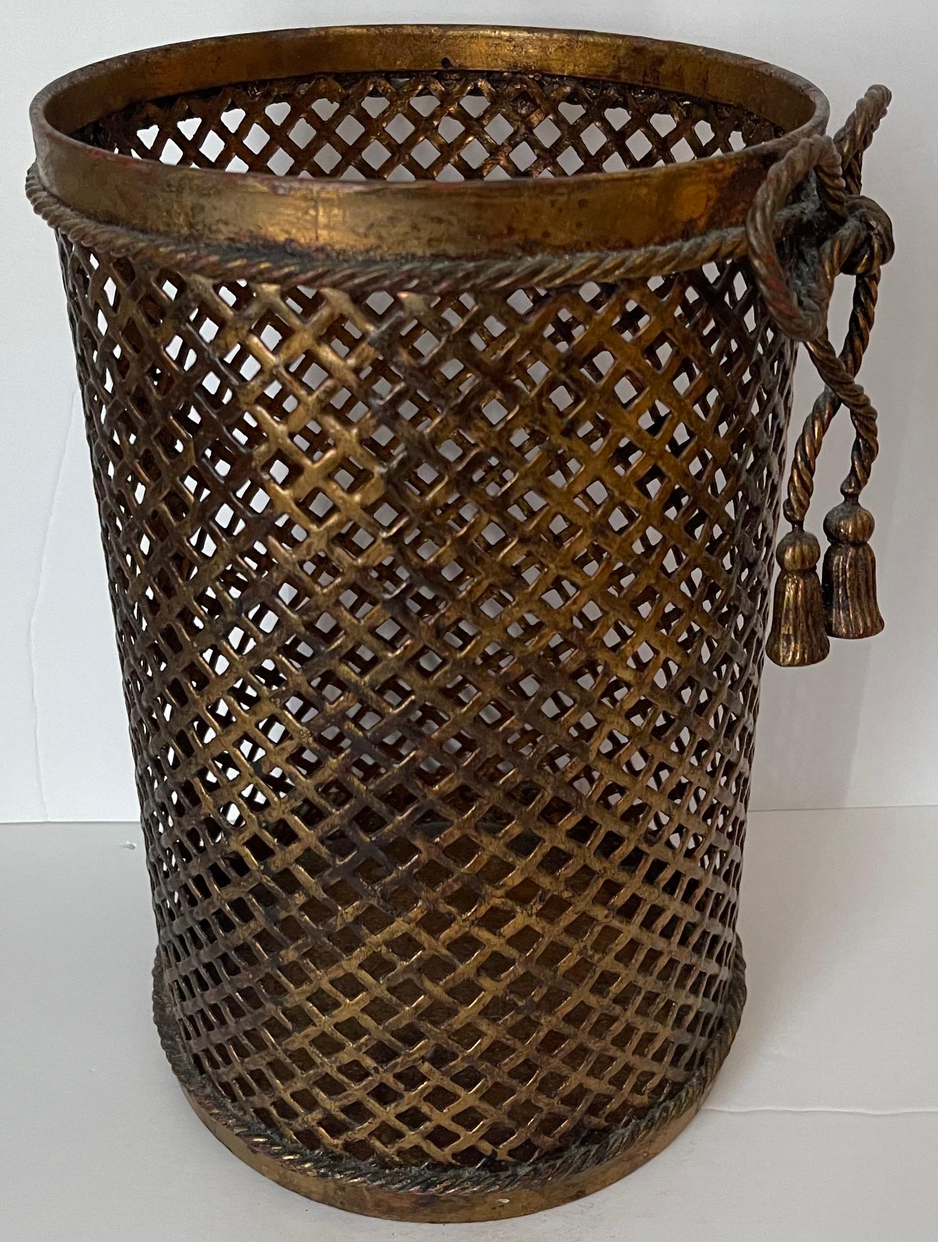 Italian Gilt Metal Bow Wastepaper Basket For Sale 1