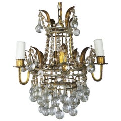 Italian Gilt Metal Chandelier with Crystal Ball Drops, circa 1930