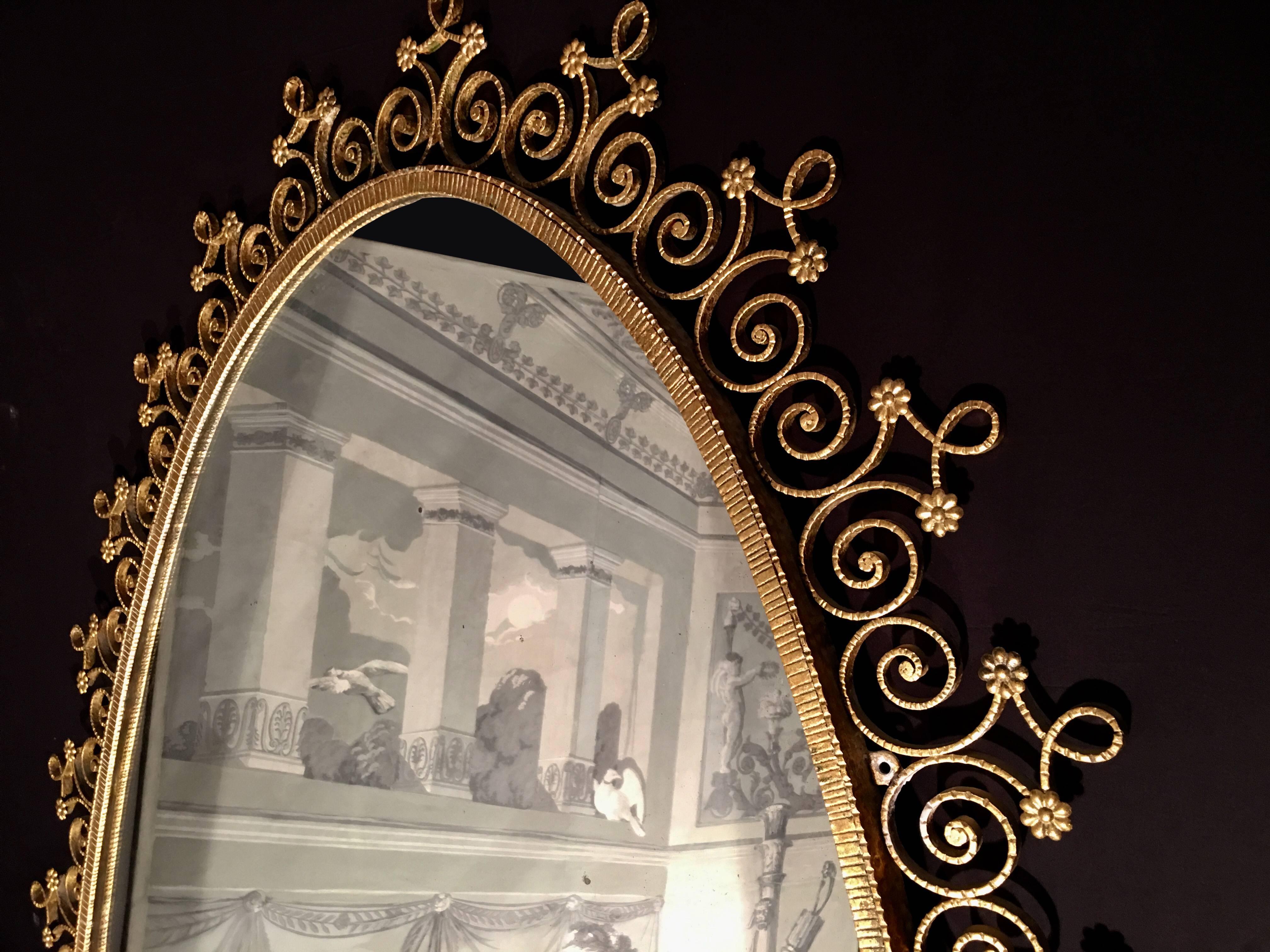 Consola y espejo italianos de metal dorado de Pier Luigi Colli, 1955 Moderno de mediados de siglo en venta