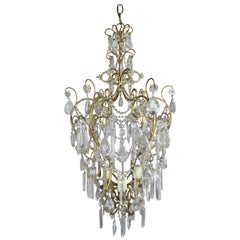 Italian Gilt Metal Crystal Chandelier, circa 1930s Italian Gilt Metal Crystal Chandelier, circa 1930s