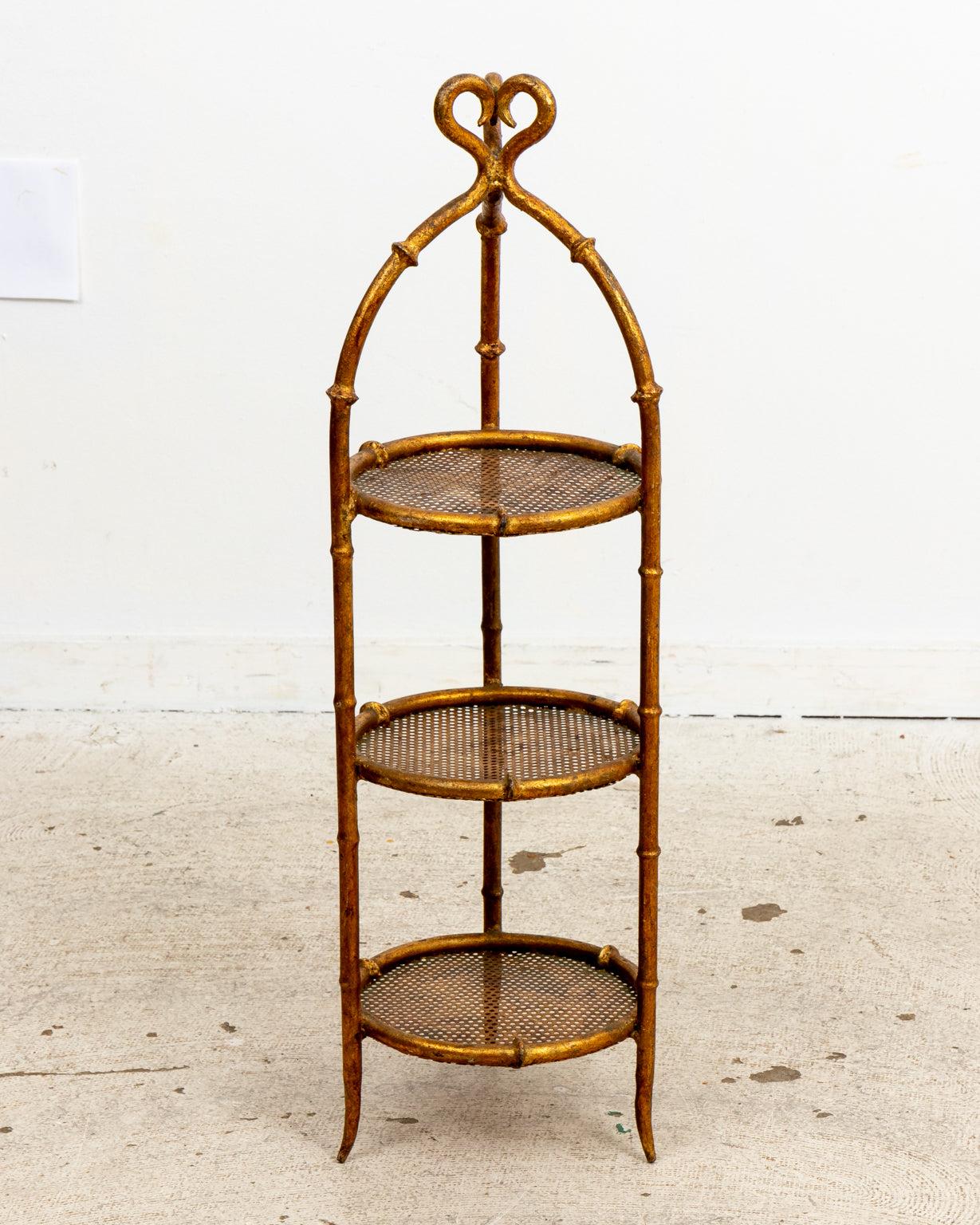 Mid-20th Century Italian Gilt Metal Faux Bamboo 3 Tier Stand