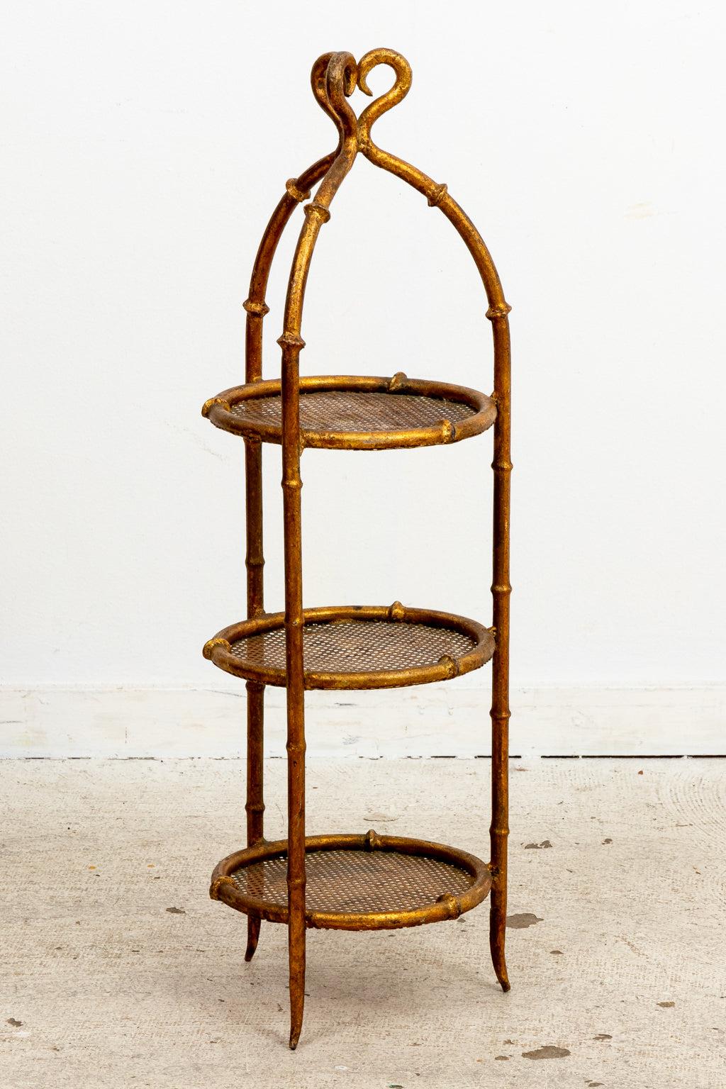 Italian Gilt Metal Faux Bamboo 3 Tier Stand 1
