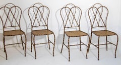 Italian Gilt Metal Faux Bamboo Dining Chairs 1950s Set of 4