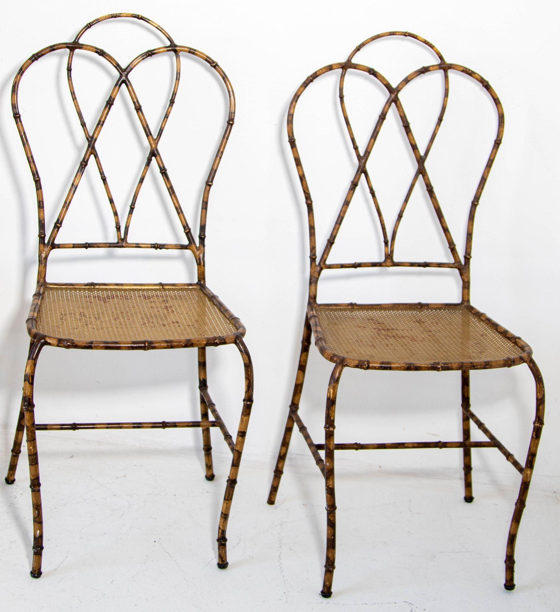 Hand-Crafted Italian Gilt Metal Faux Bamboo Dining Chairs 1950s Set of 4 For Sale
