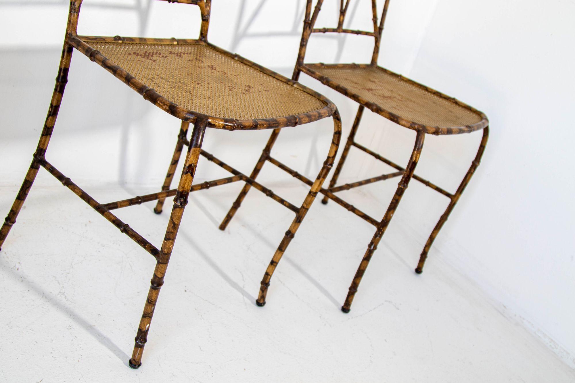 Italian Gilt Metal Faux Bamboo Dining Chairs 1950s Set of 4 For Sale 2