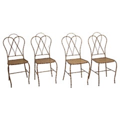Italian Gilt Metal Faux Bamboo Dining Chairs 1950s Set of 4