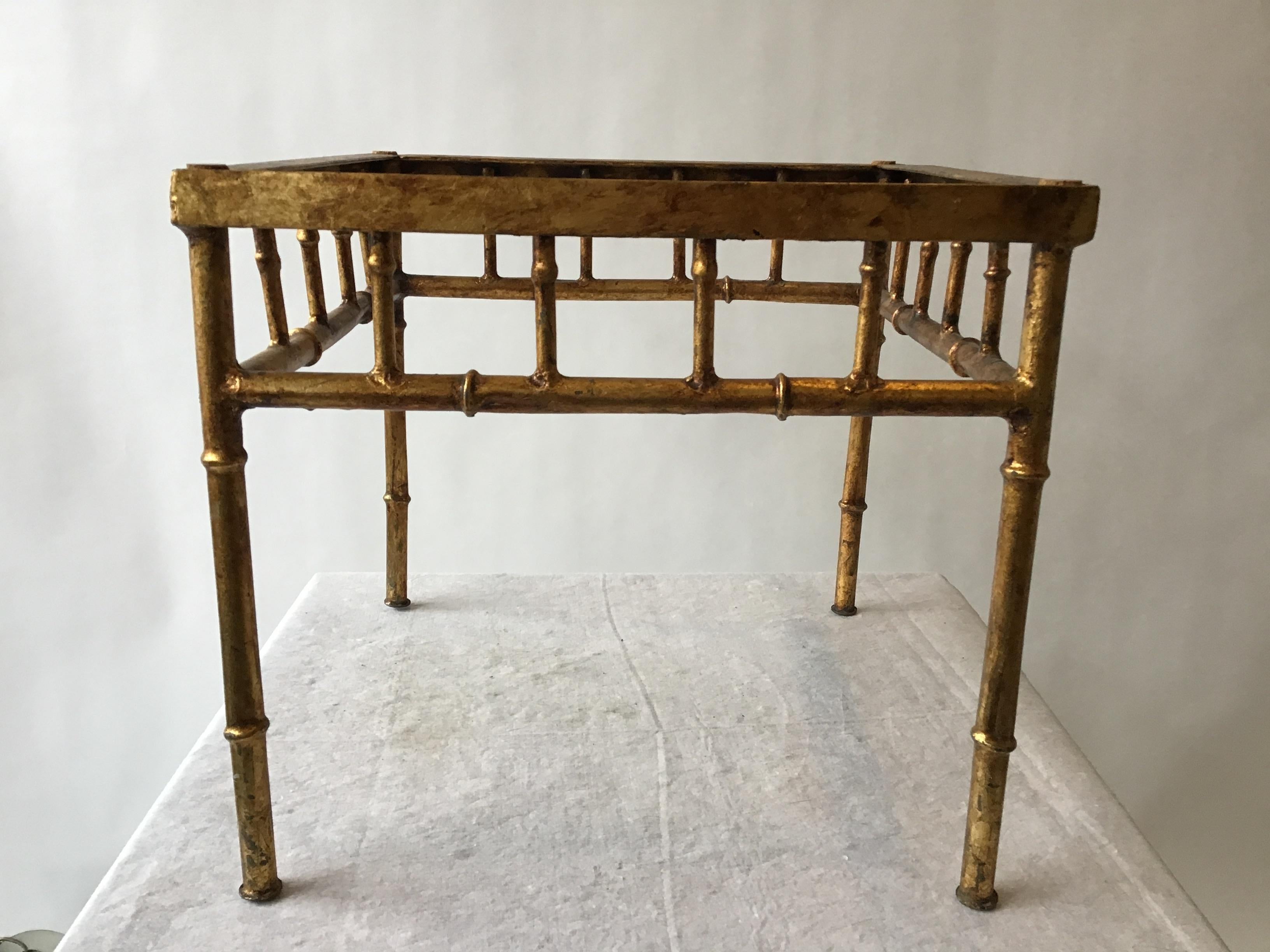 Italian gilt metal faux bamboo side table/ ottoman.