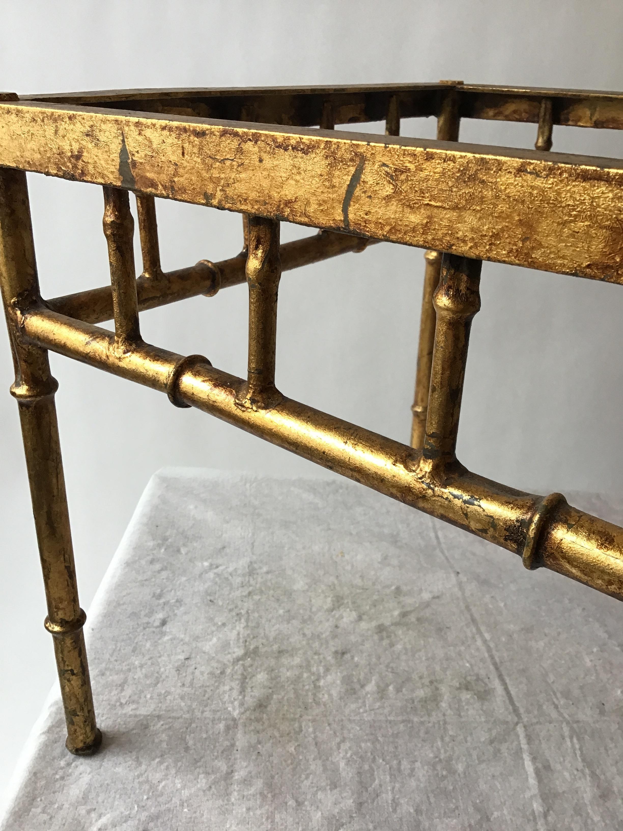 Late 20th Century Italian Gilt Metal Faux Bamboo Side Table / Ottoman