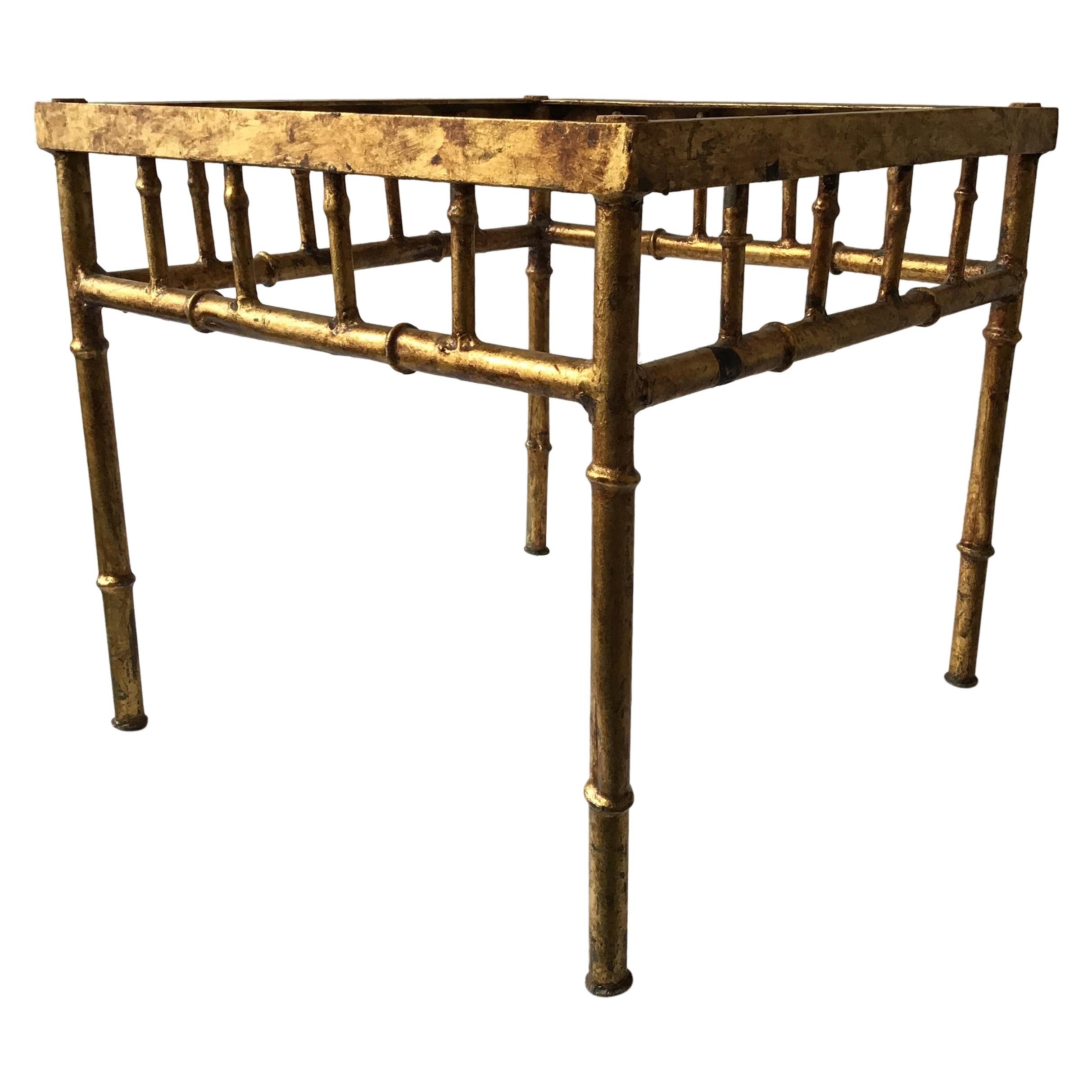 Italian Gilt Metal Faux Bamboo Side Table / Ottoman