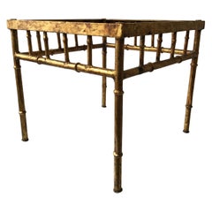 Italian Gilt Metal Faux Bamboo Side Table / Ottoman