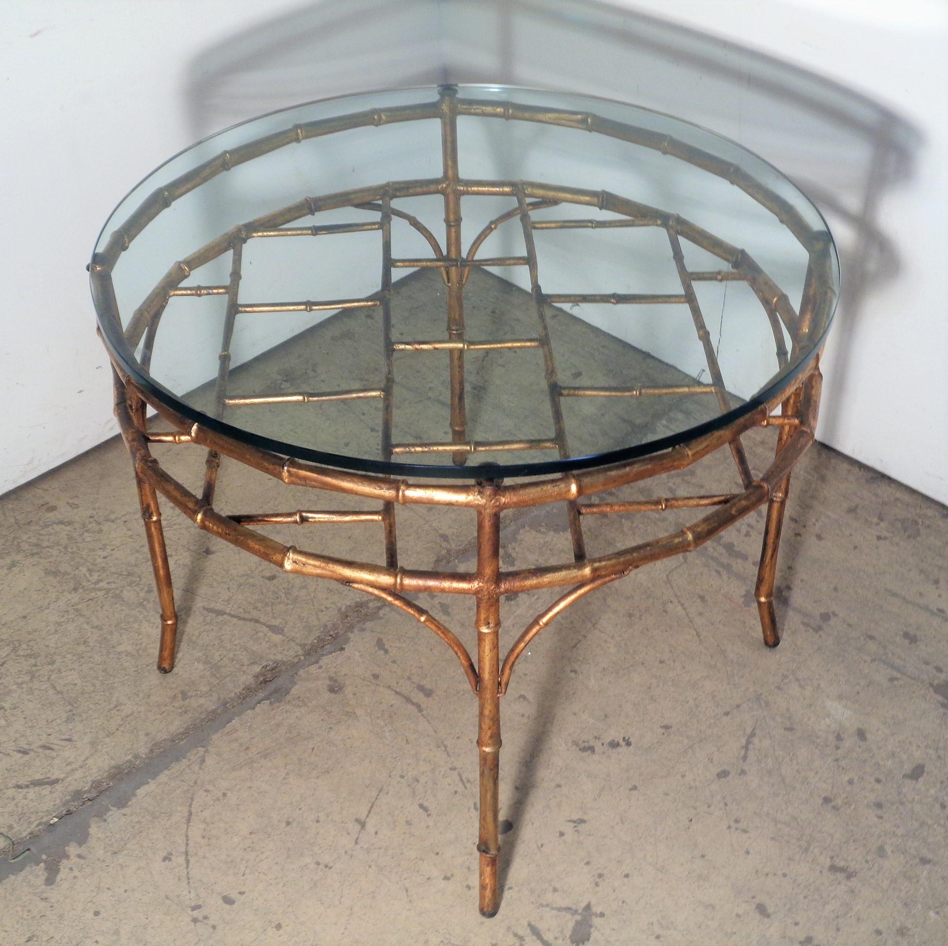 20th Century Italian Gilt Metal Faux Bamboo Table, Circa 1960 For Sale