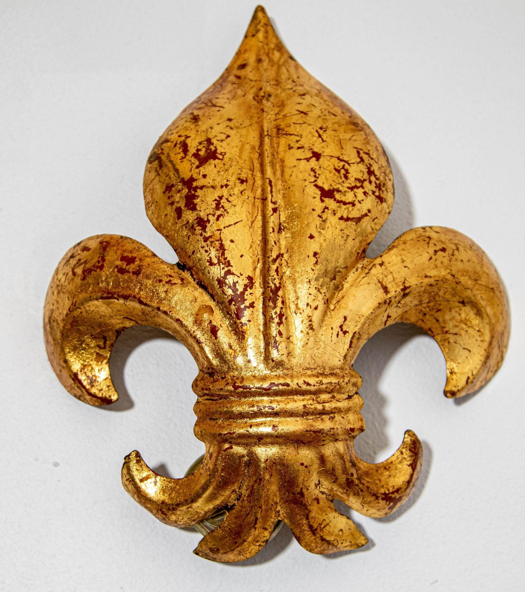 Italienische vergoldete Metall-Fleur-De-Lys-Wandleuchter.
Ein Paar vergoldete Leur-de-Lis-Metallleuchter des Designers S. Salvadori.
Italienische Fleur de Lis Gold Metall Wandleuchten.
Hübsche und sehr dekorative 