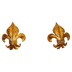 Italian Gilt Metal Fleur-De-Lys Murano Sconces by S. Salvadori a Pair C. 1960s