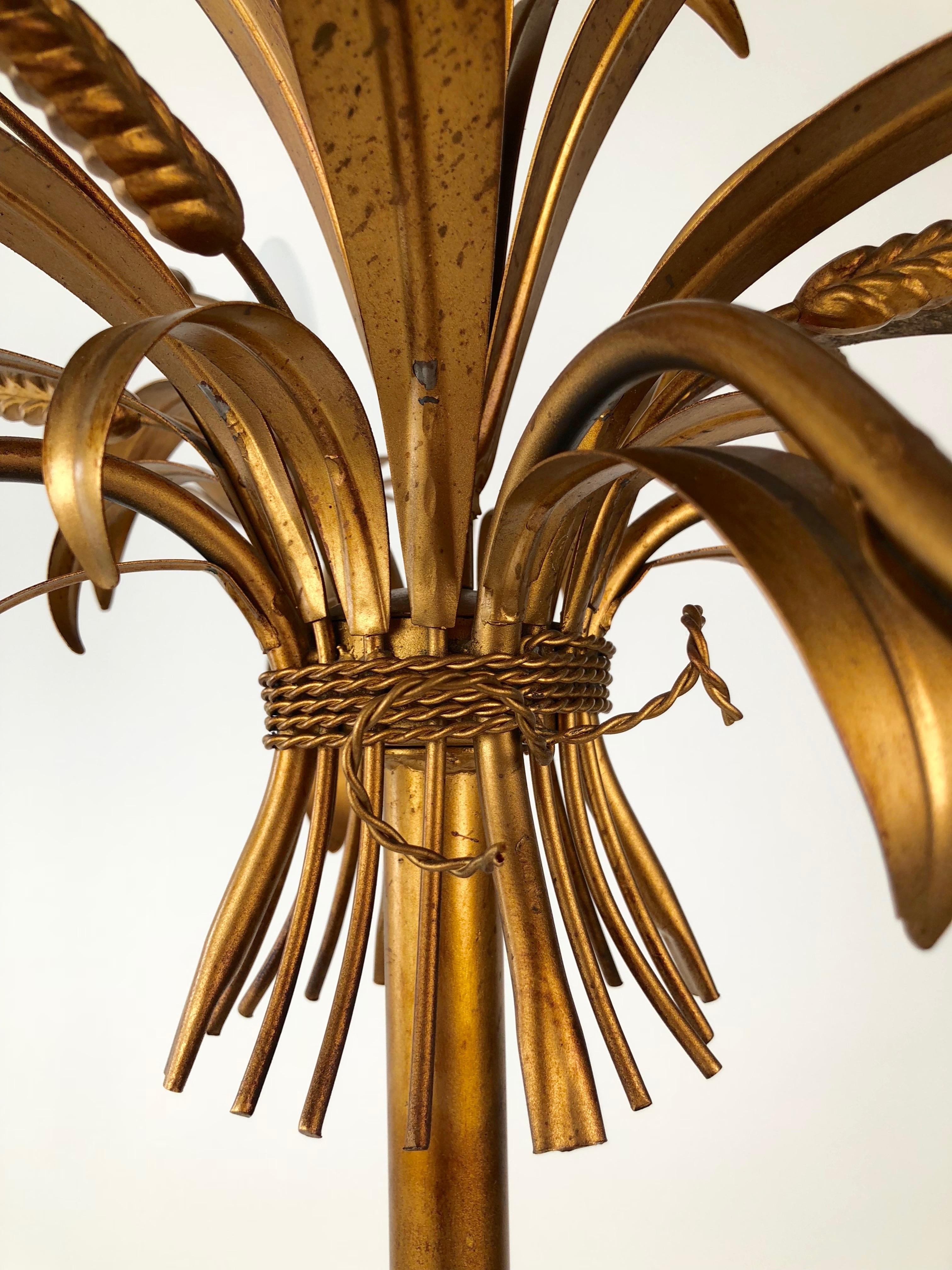 Italian, Gilt Metal,  Floor Lamp with Sheaf of Wheat Motive, 1960s, Candelabra For Sale 5