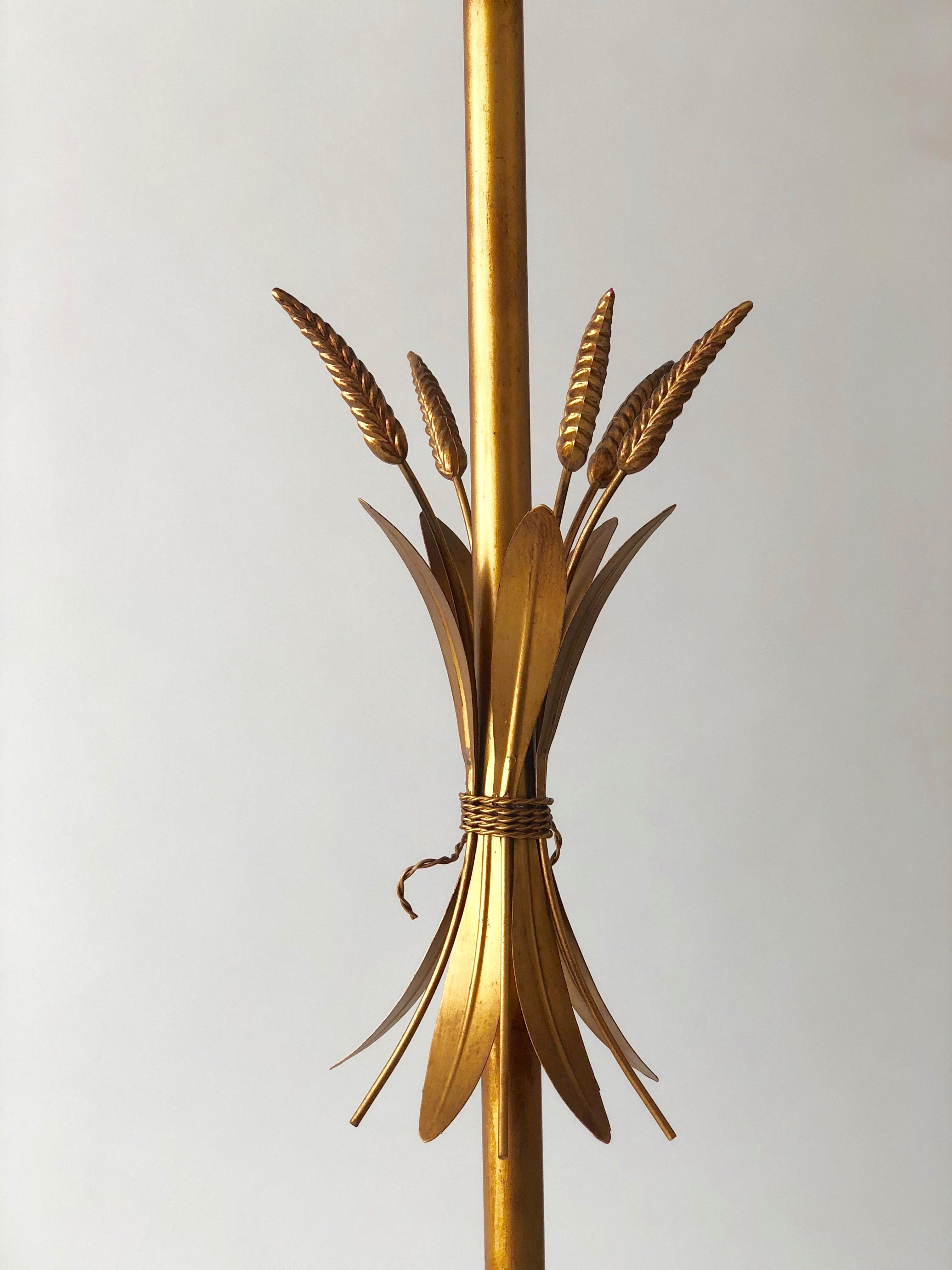 Italian, Gilt Metal,  Floor Lamp with Sheaf of Wheat Motive, 1960s, Candelabra For Sale 7