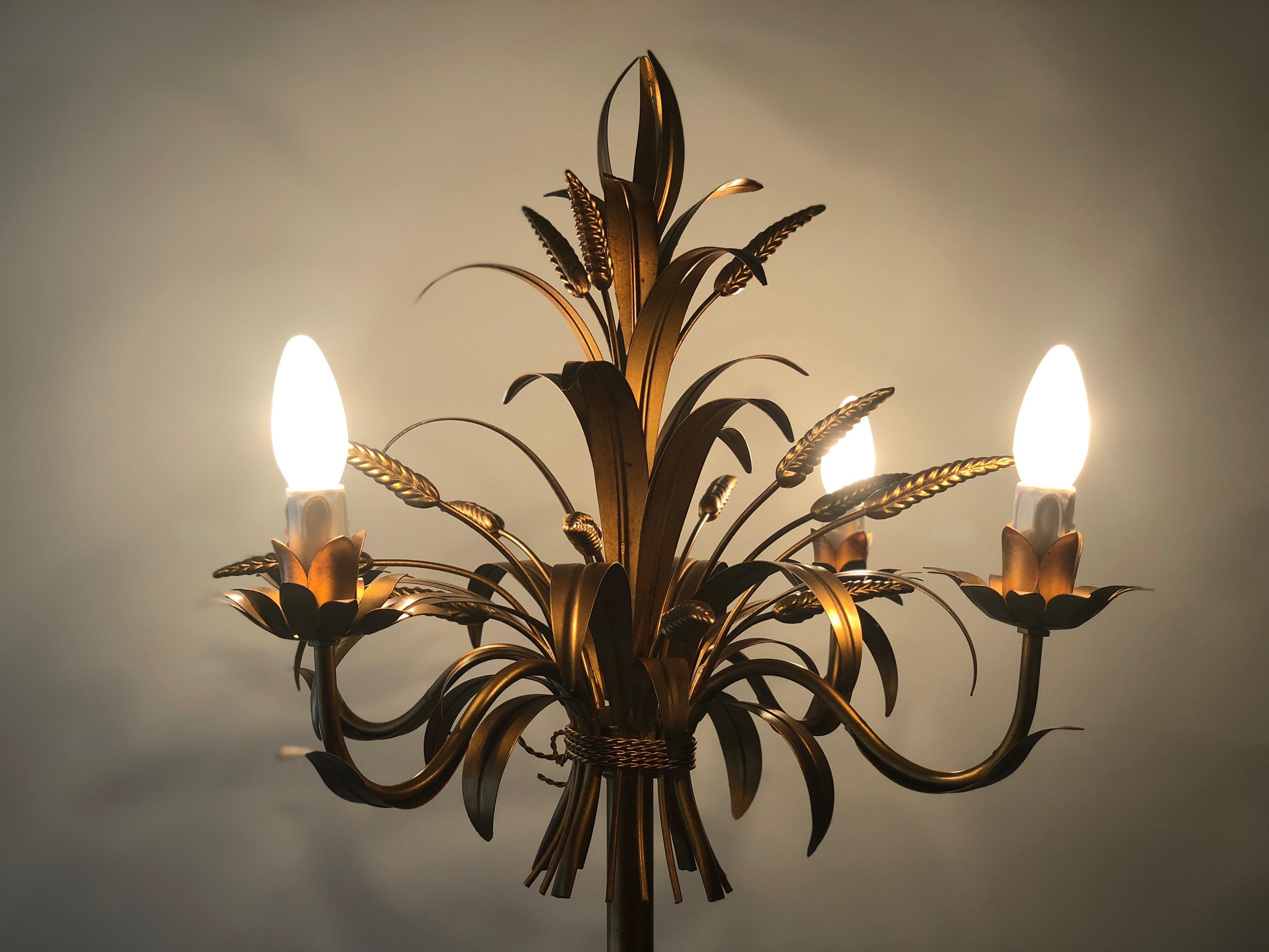 Italian, Gilt Metal,  Floor Lamp with Sheaf of Wheat Motive, 1960s, Candelabra For Sale 12