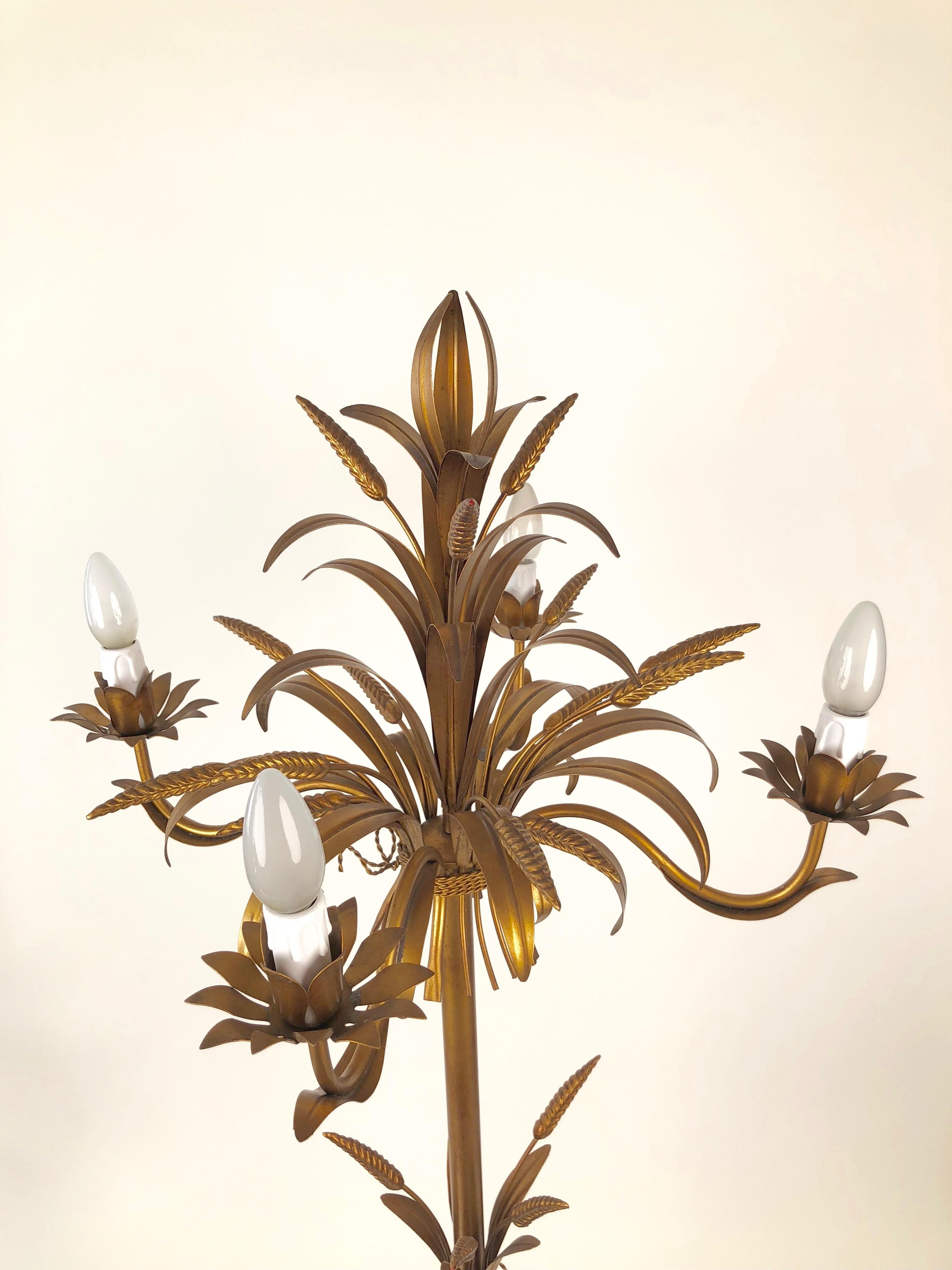 Italian, Gilt Metal,  Floor Lamp with Sheaf of Wheat Motive, 1960s, Candelabra For Sale 1